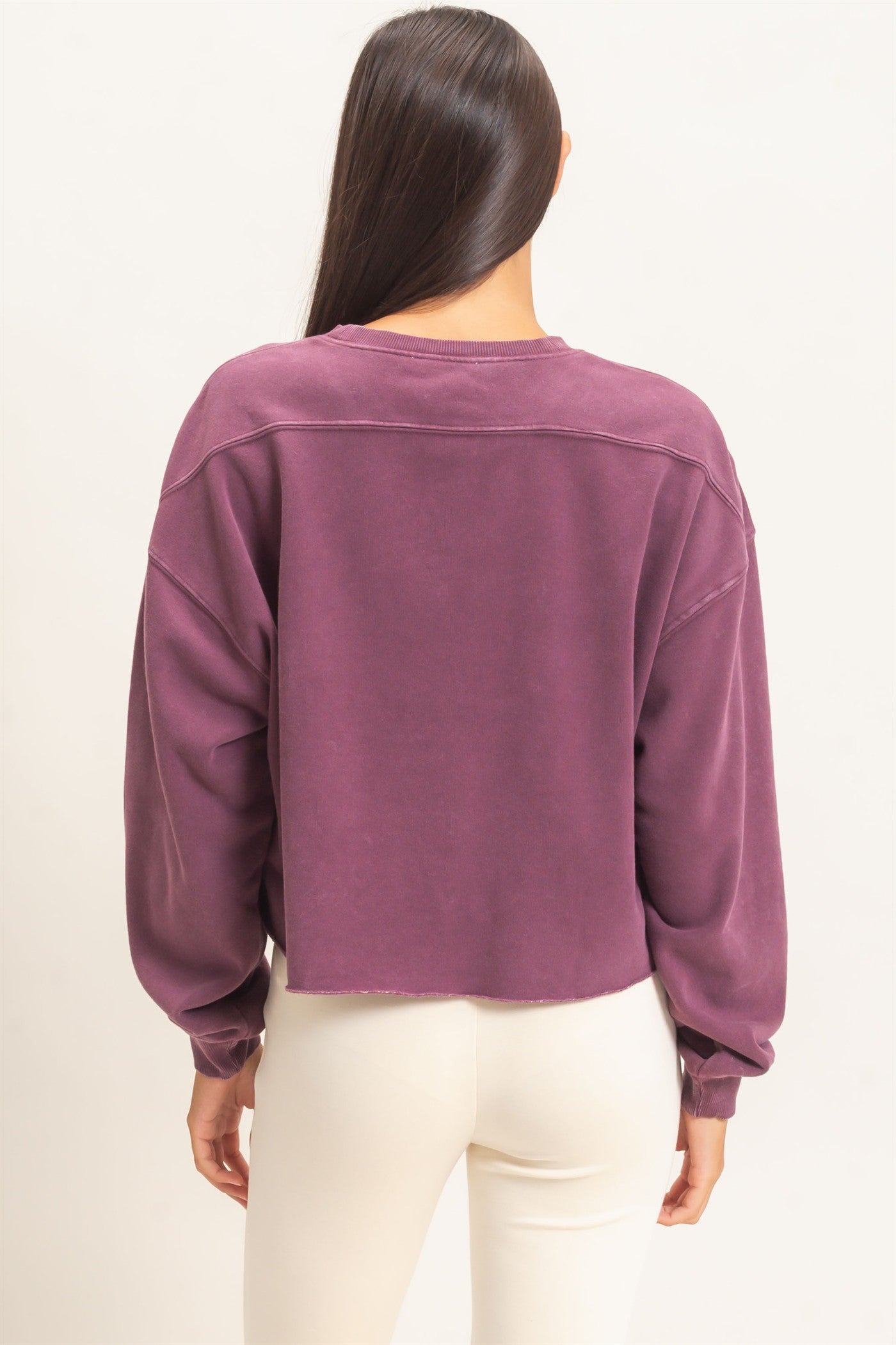 Wholesale Mineral Wash Raw Hem Cropped Sweatshirt Sweatshirts DZ26C968 DARK CHERRY DOUBLE ZERO