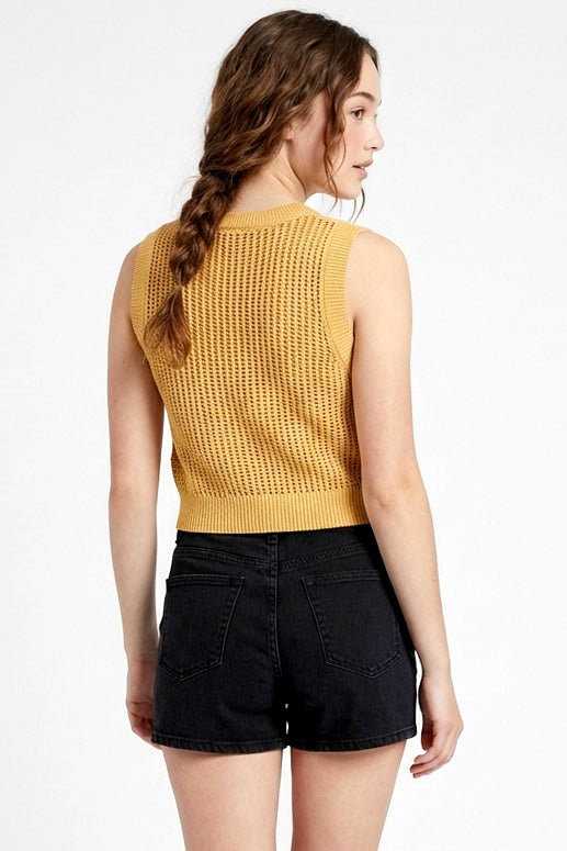 Wholesale Open Knit Sleeveless Crop Top Clothing Tops DZ24A482 SAND DOUBLE ZERO