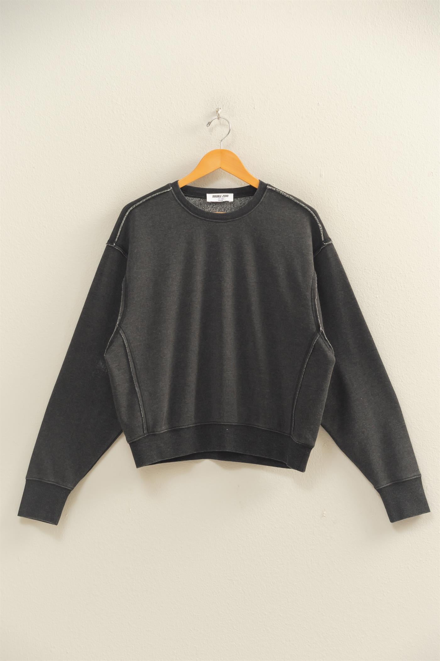 Wholesale Raw Edge Detail Burnout Sweatshirt Sweatshirts DZ26A048 BLACK DOUBLE ZERO