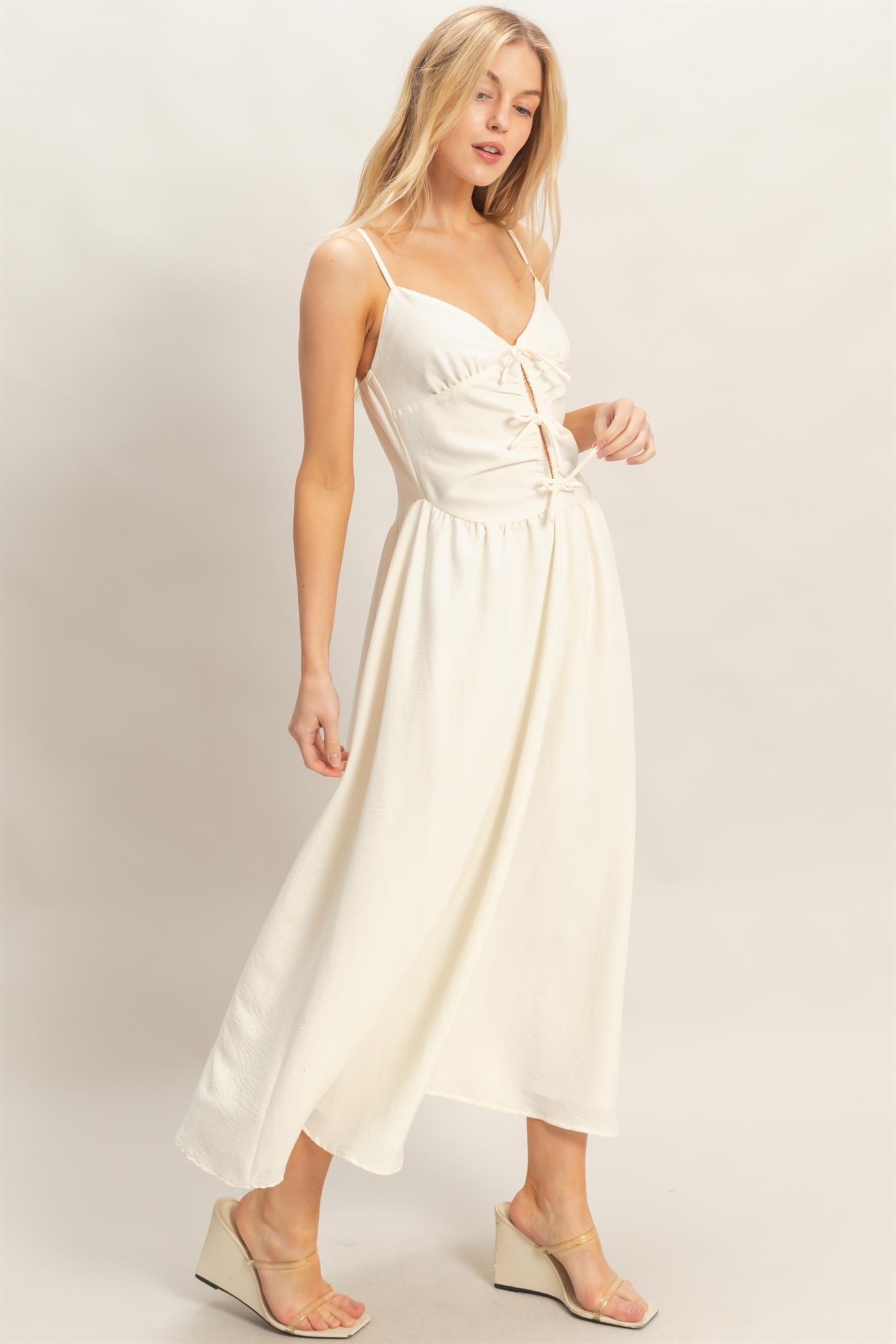 Wholesale Spaghetti Strap Ruched Dress Dresses HF26A011 CREAM HYFVE