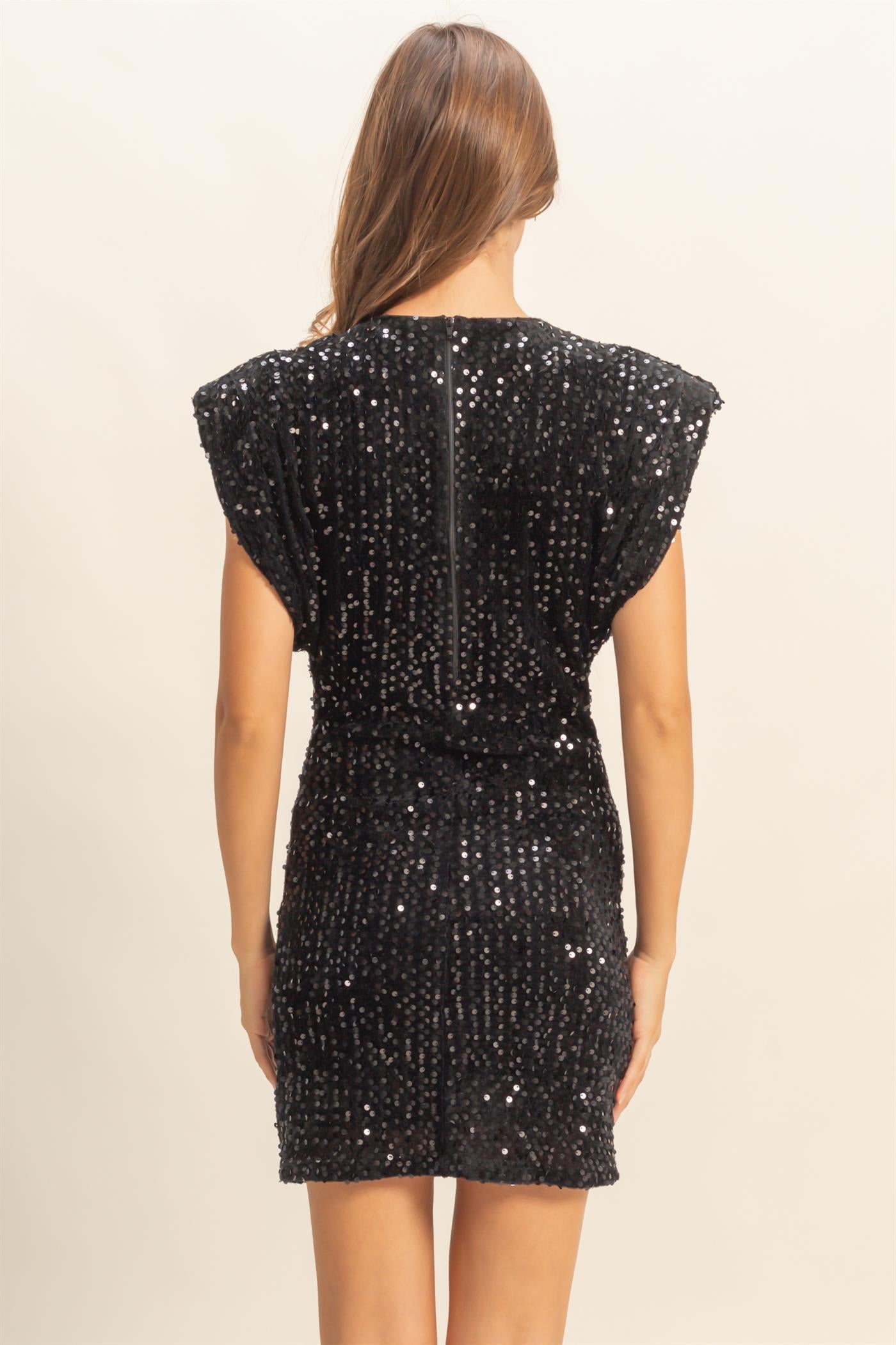 Wholesale Sequin Velvet Mini Dress Dresses HF25F372 BLACK HYFVE