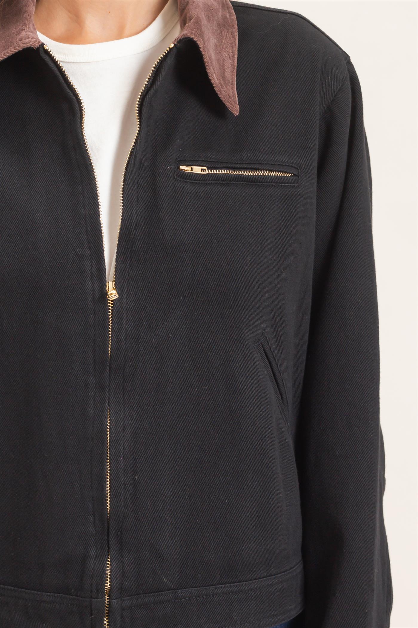 Wholesale Twill Jacket With Corduroy Collar Outerwear HF26E011 BLACK HYFVE