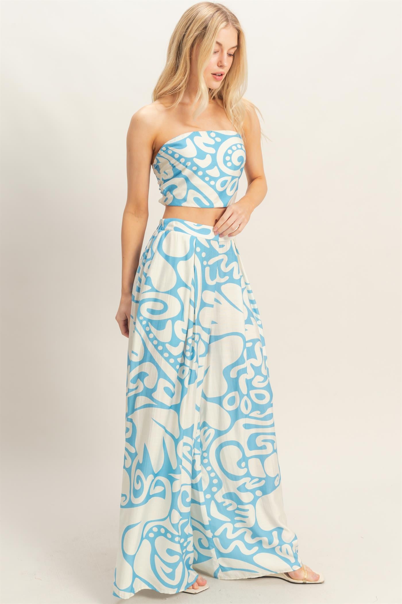 Wholesale Strapless Top & Wide Leg Pants Set Clothing HF26A344-SET-D BLUE HYFVE