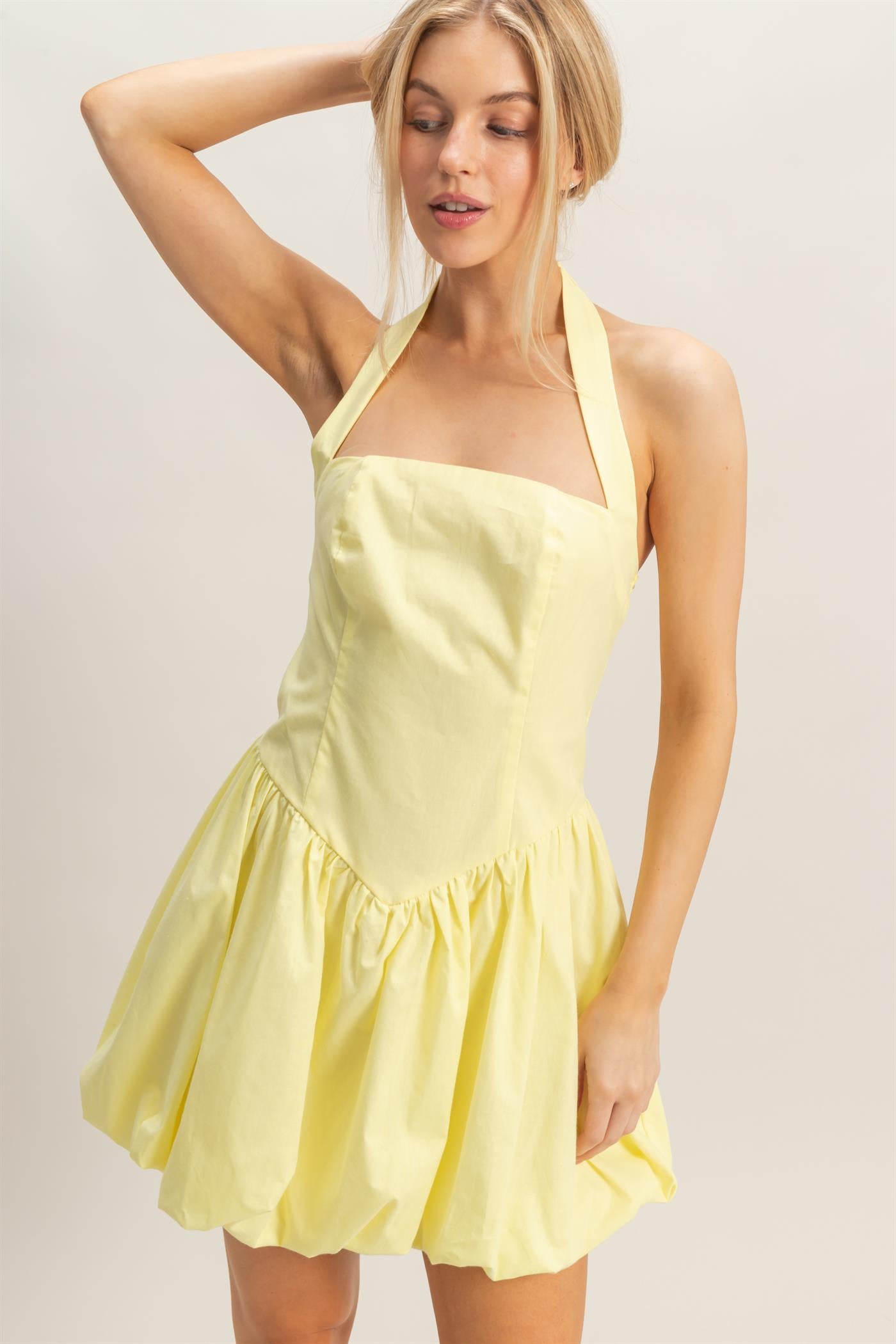 Wholesale Halter Bubble Hem Dress Dresses HF26A012 YELLOW HYFVE