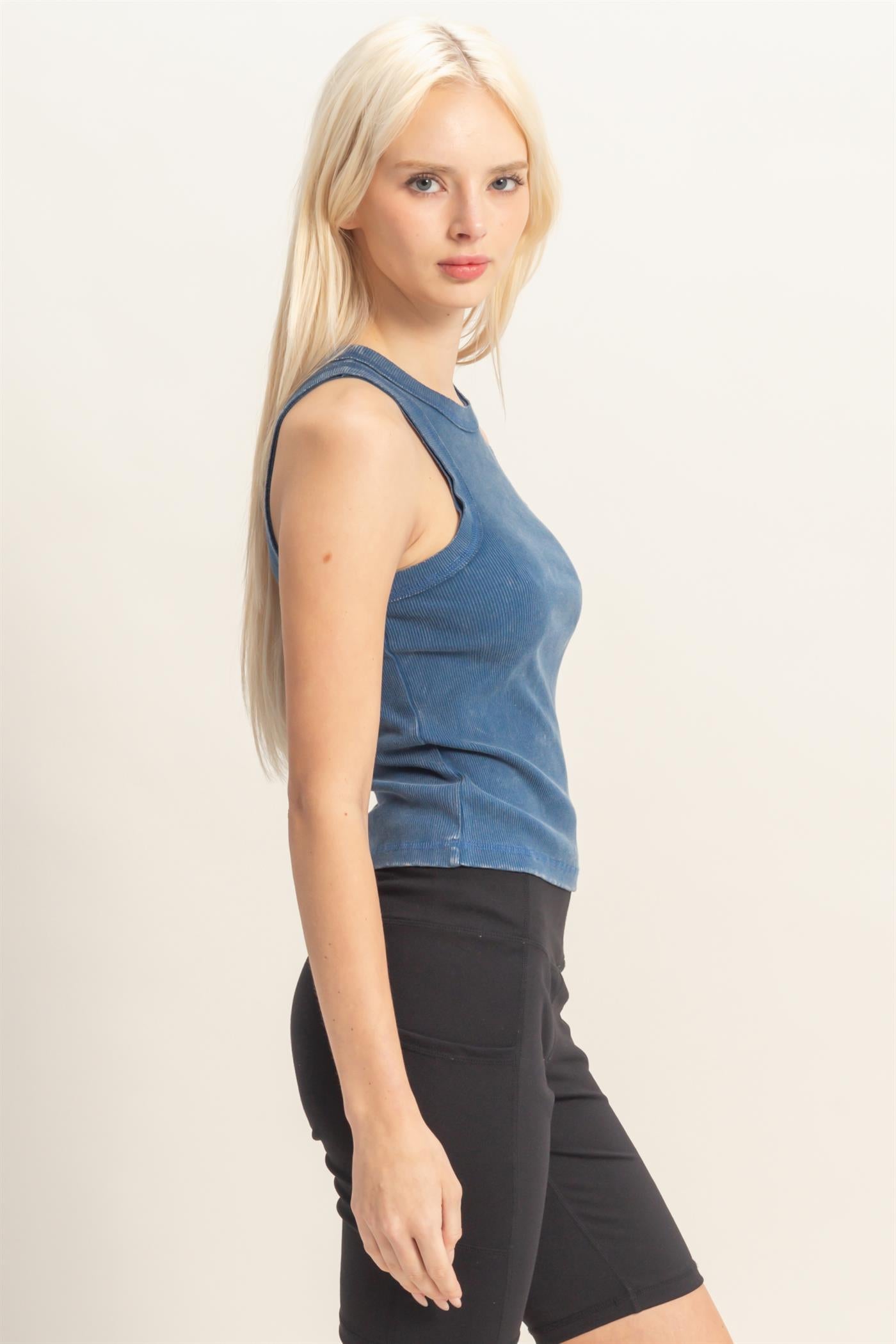 Wholesale Acid Washed Ribbed Tank Top Tank Tops DZ26A336 NAVY DOUBLE ZERO