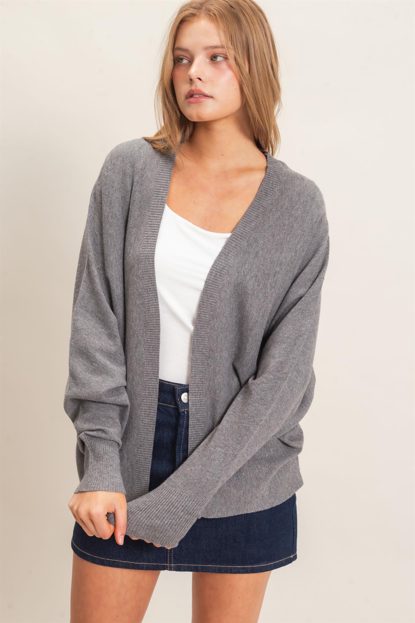 Wholesale Open Front Knit Cardigan Cardigans HF26E834 GRAY HYFVE