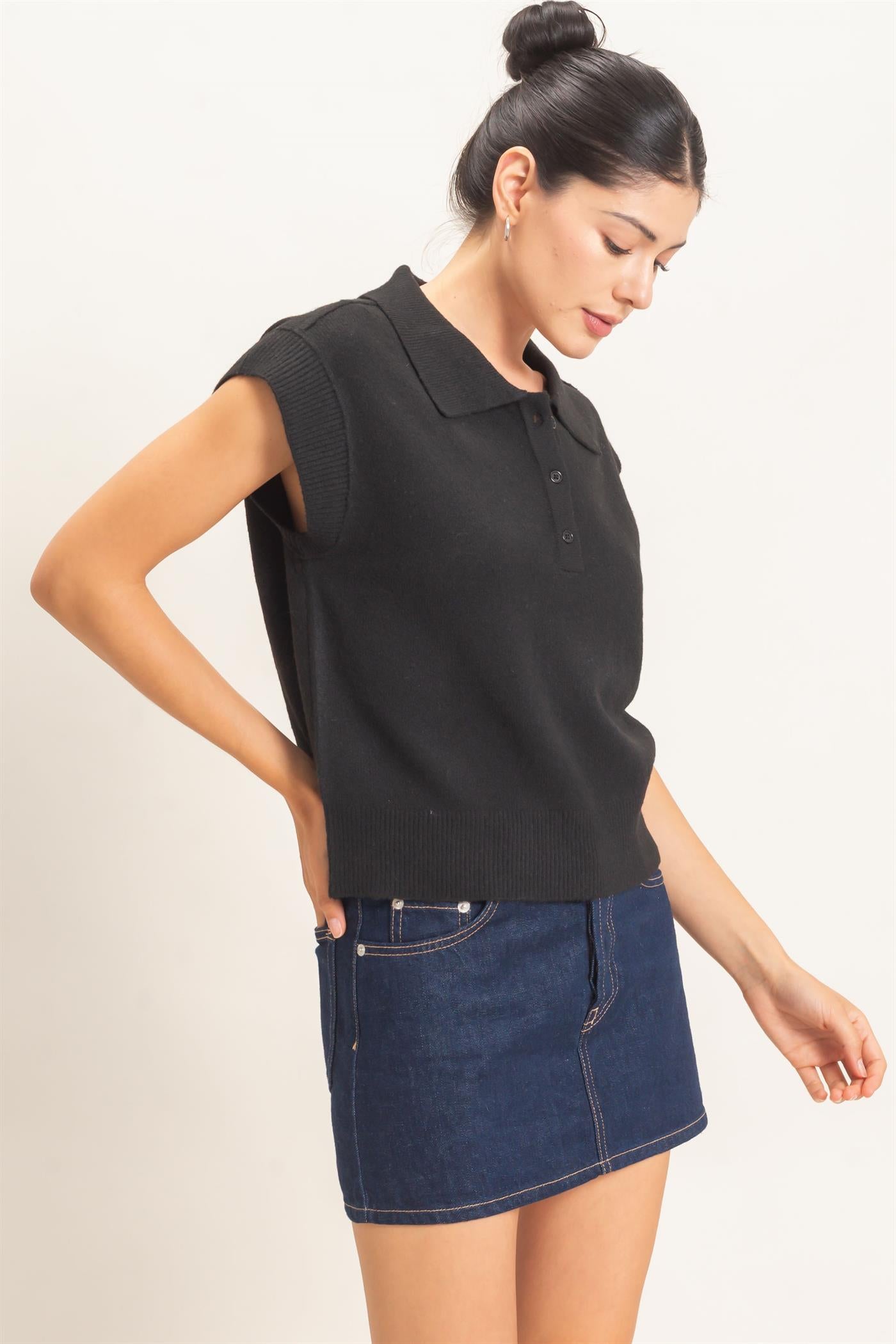 Wholesale Short Sleeve Polo Sweater Sweaters HF26E352 BLACK HYFVE