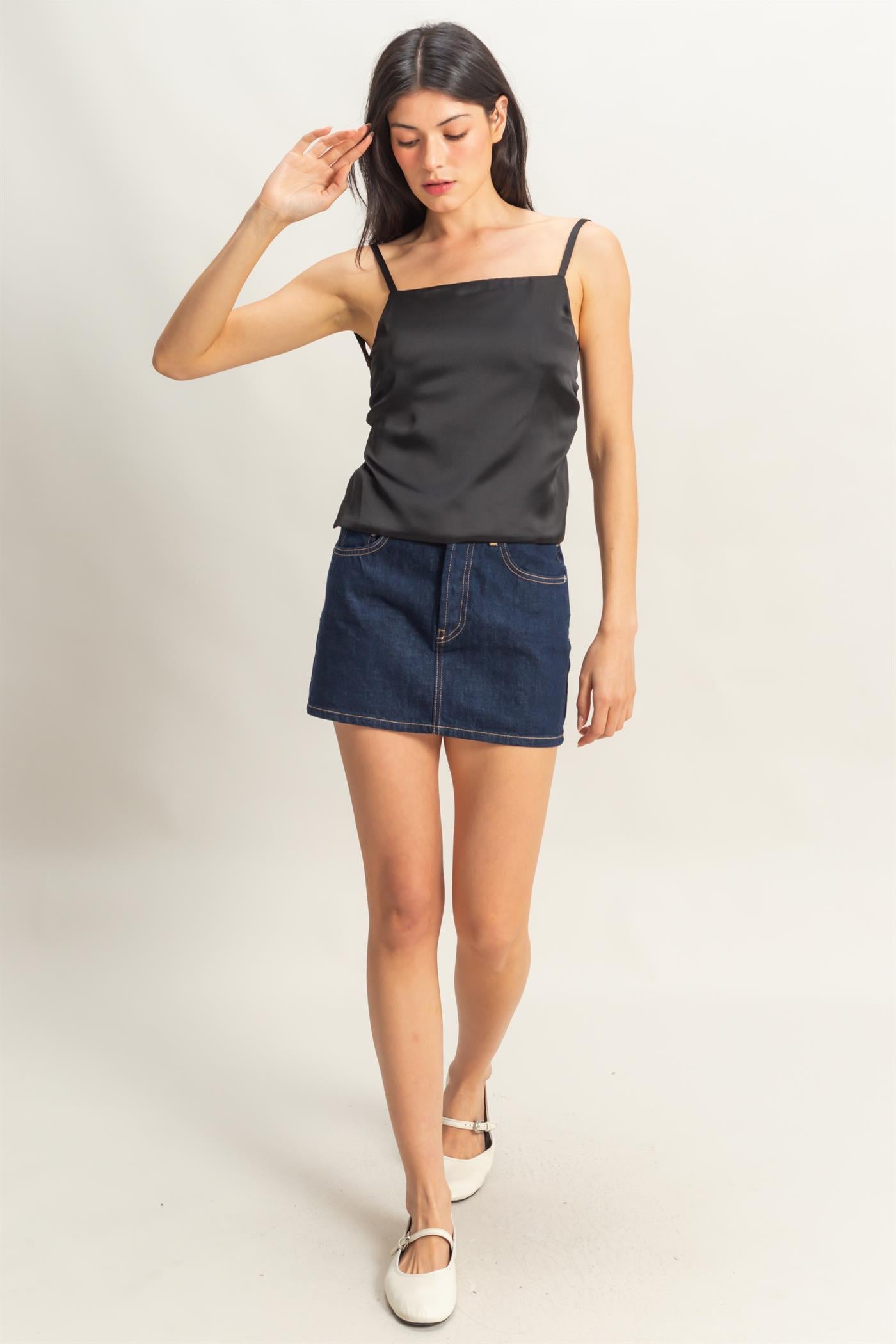 Wholesale Satin Back Tie Detail Sleeveless Top Clothing Tops DZ25C126 BLACK DOUBLE ZERO