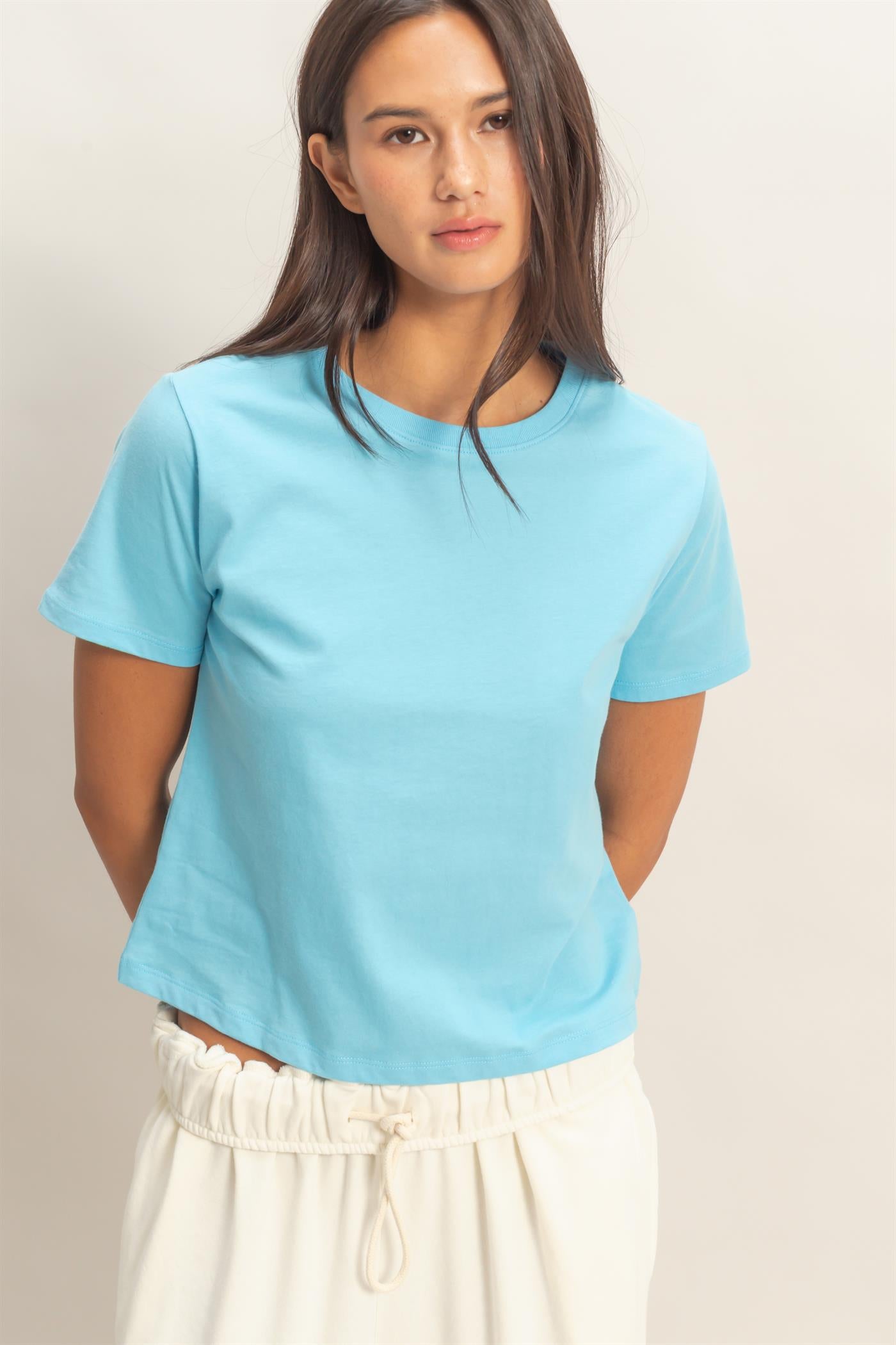 Wholesale Crew Neck Cotton T-Shirt Clothing Tops DZ26C412 BLUE DOUBLE ZERO