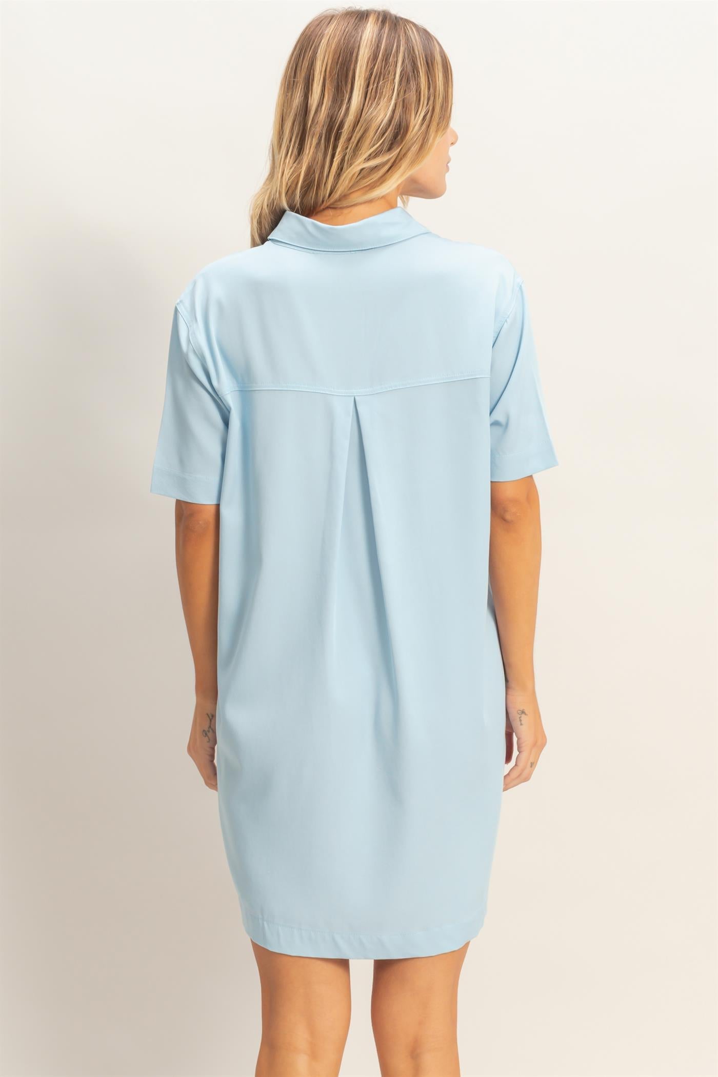 Wholesale Collared Shirt Dress Dresses HF26E427-D L.BLUE HYFVE