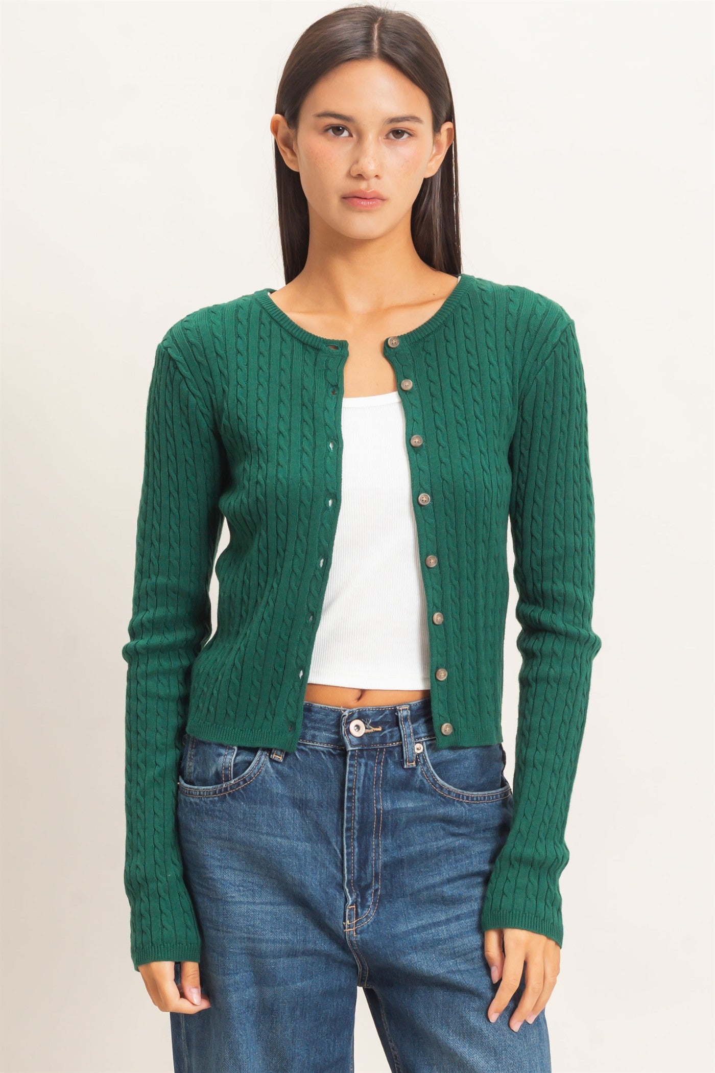 Wholesale Cable Knit Cardigan Cardigans DZ26E256 DARK GREEN DOUBLE ZERO