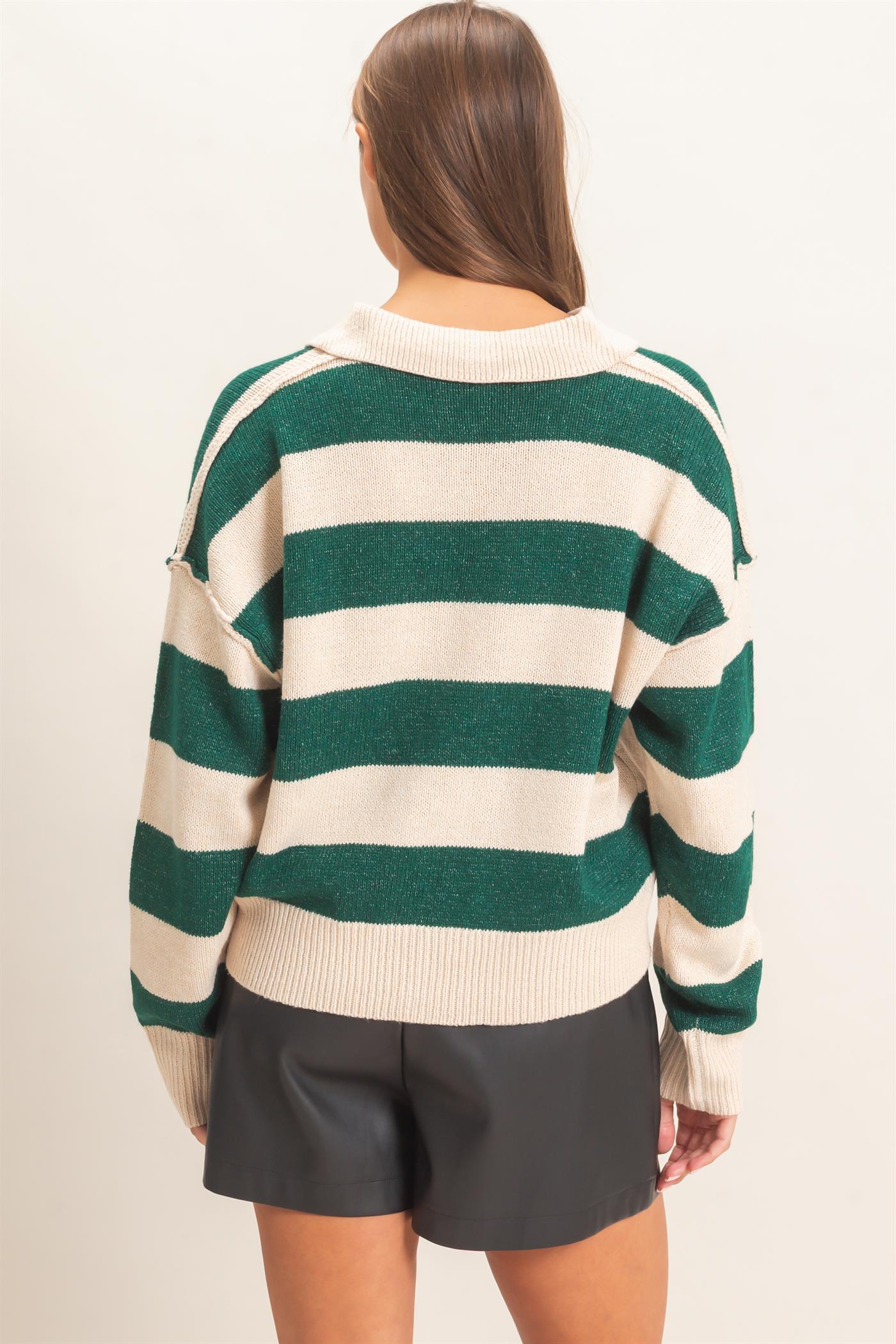 Wholesale Rugby Stripe Polo Sweater Sweaters DZ26E297 DARK GREEN DOUBLE ZERO