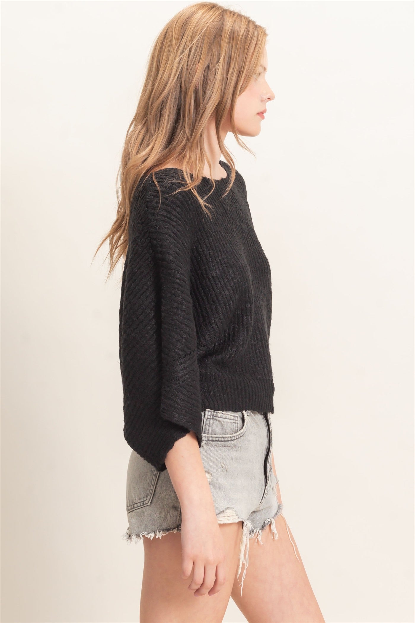 Wholesale Ribbed Boat Neck Sweater Sweaters HF26F201 BLACK HYFVE