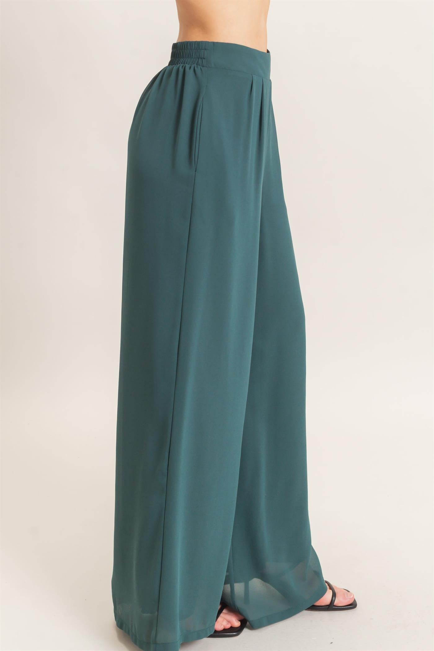 Wholesale Wide-Leg High Waist Pants Pants HF26F068-D TEAL GREEN HYFVE