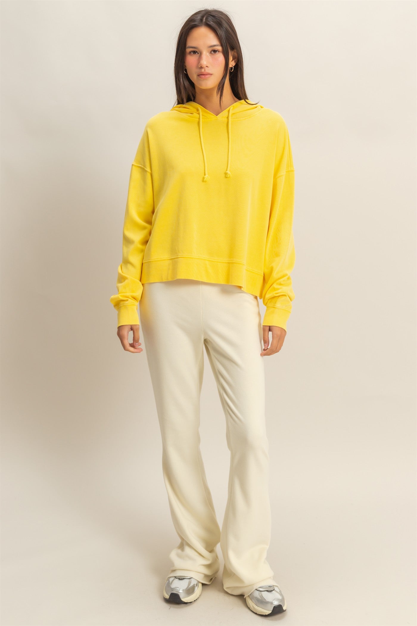 Wholesale Long Sleeve Drawstring Hoodie Clothing Tops DZ23E999 BANANA CREAM DOUBLE ZERO