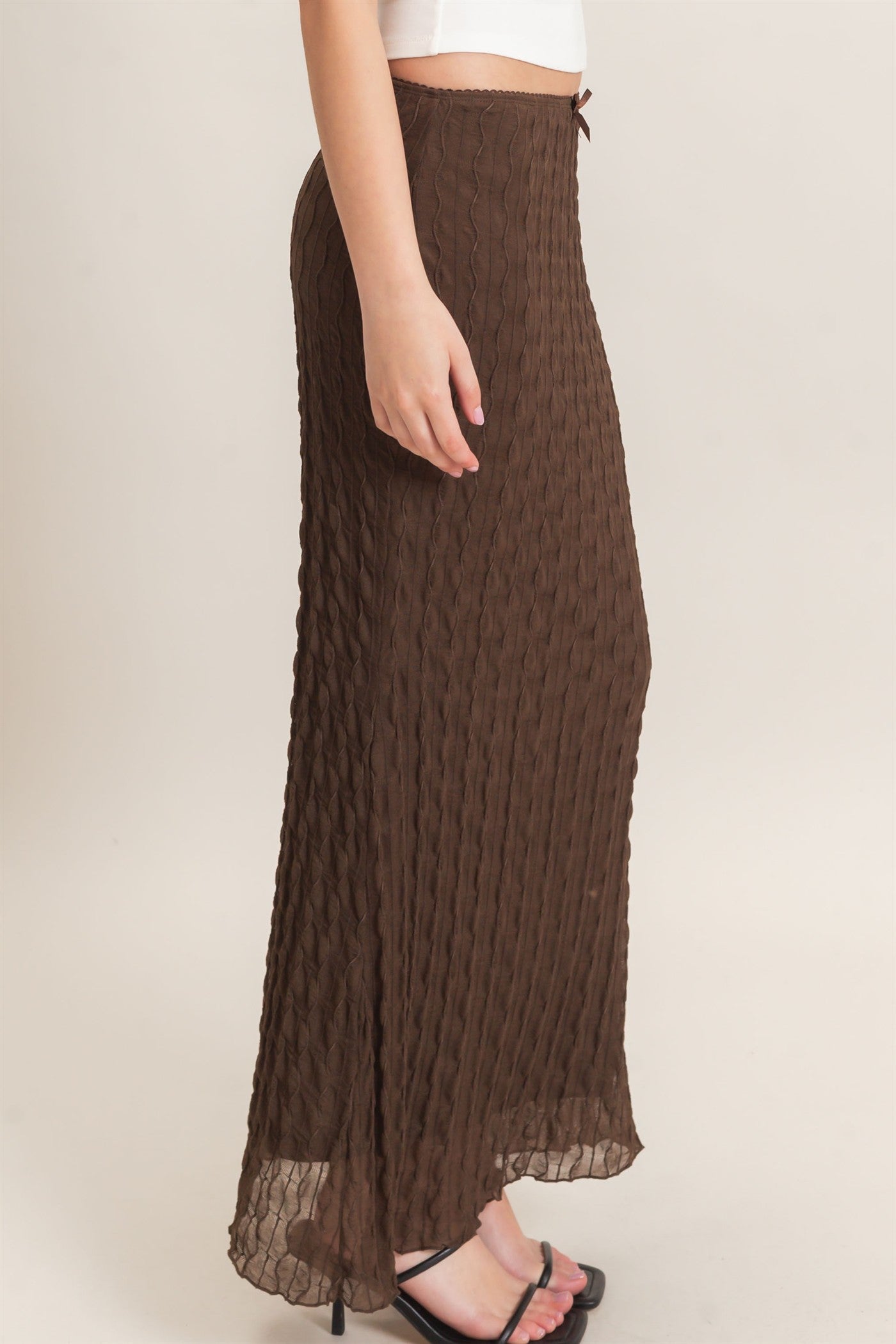 Wholesale Textured Maxi Skirt Skirts HF26F074 BROWN HYFVE
