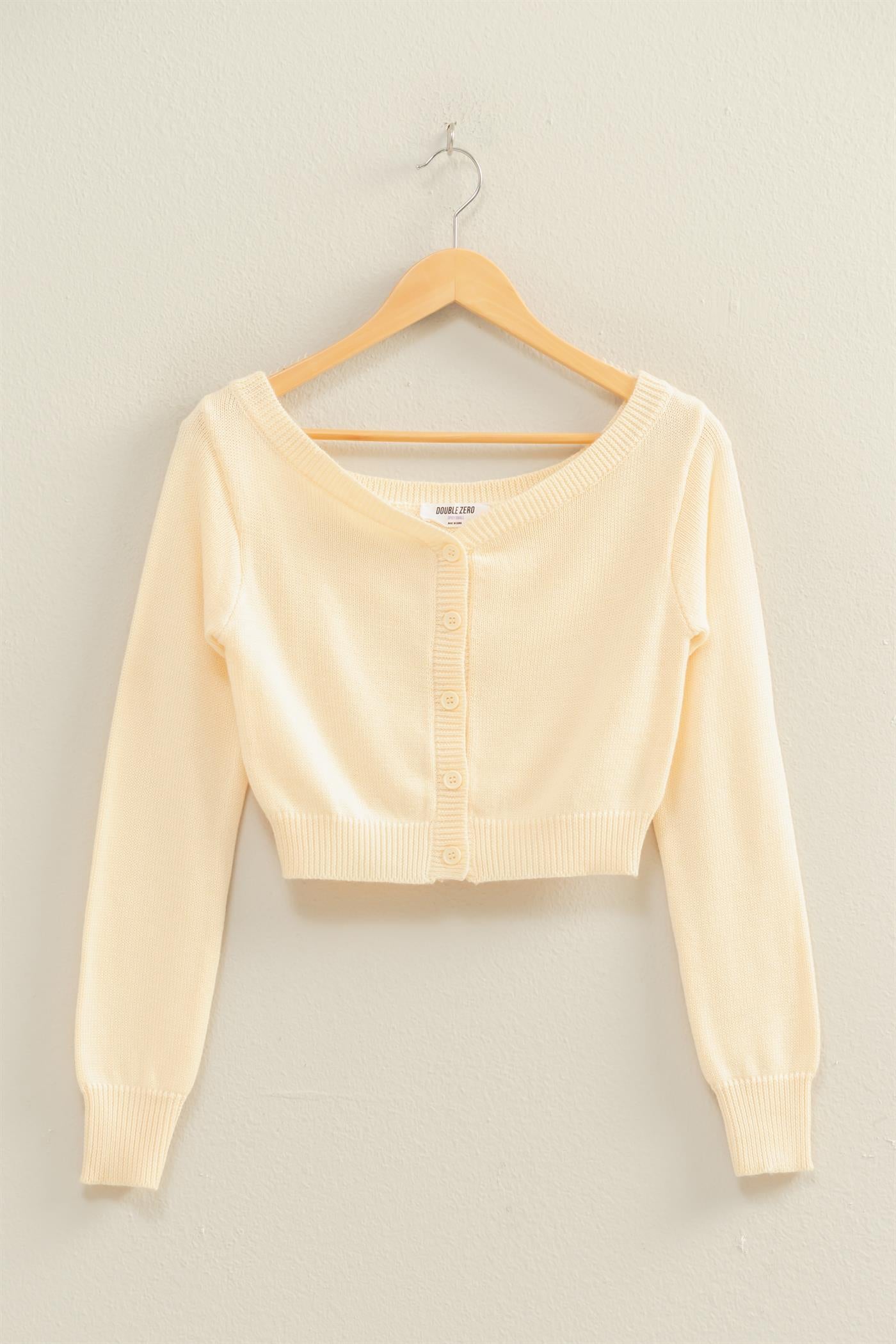 Wholesale Off The Shoulder Long Sleeve Crop Sweater Top Sweaters DZ25E404 CREAM DOUBLE ZERO