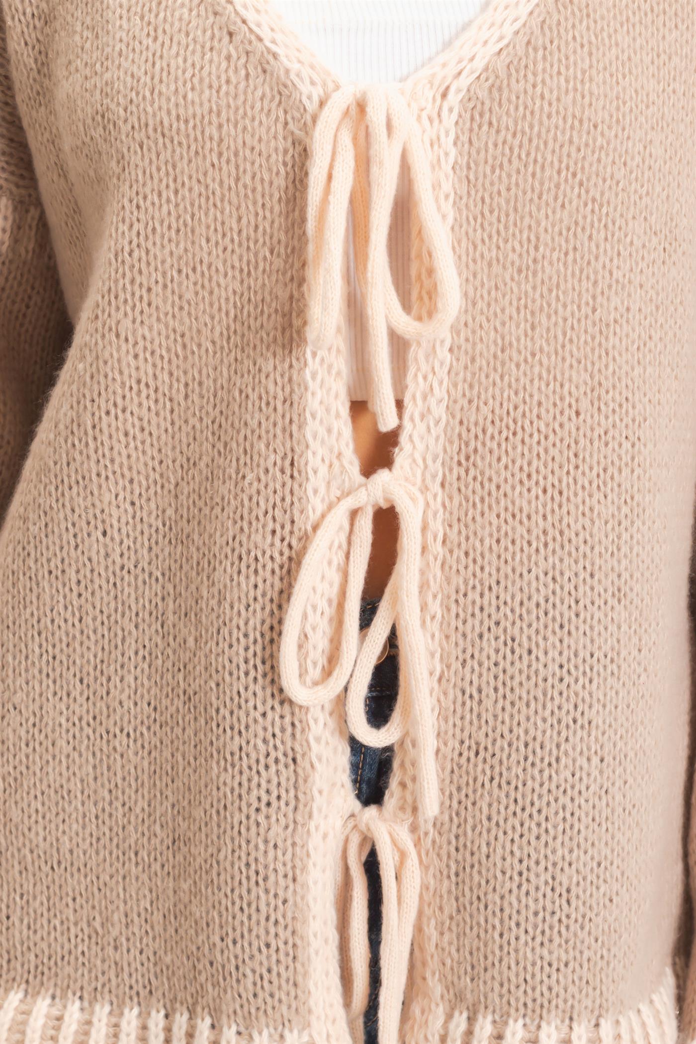 Wholesale Open Front Tie Cardigan Cardigans HF26F154 TAUPE HYFVE