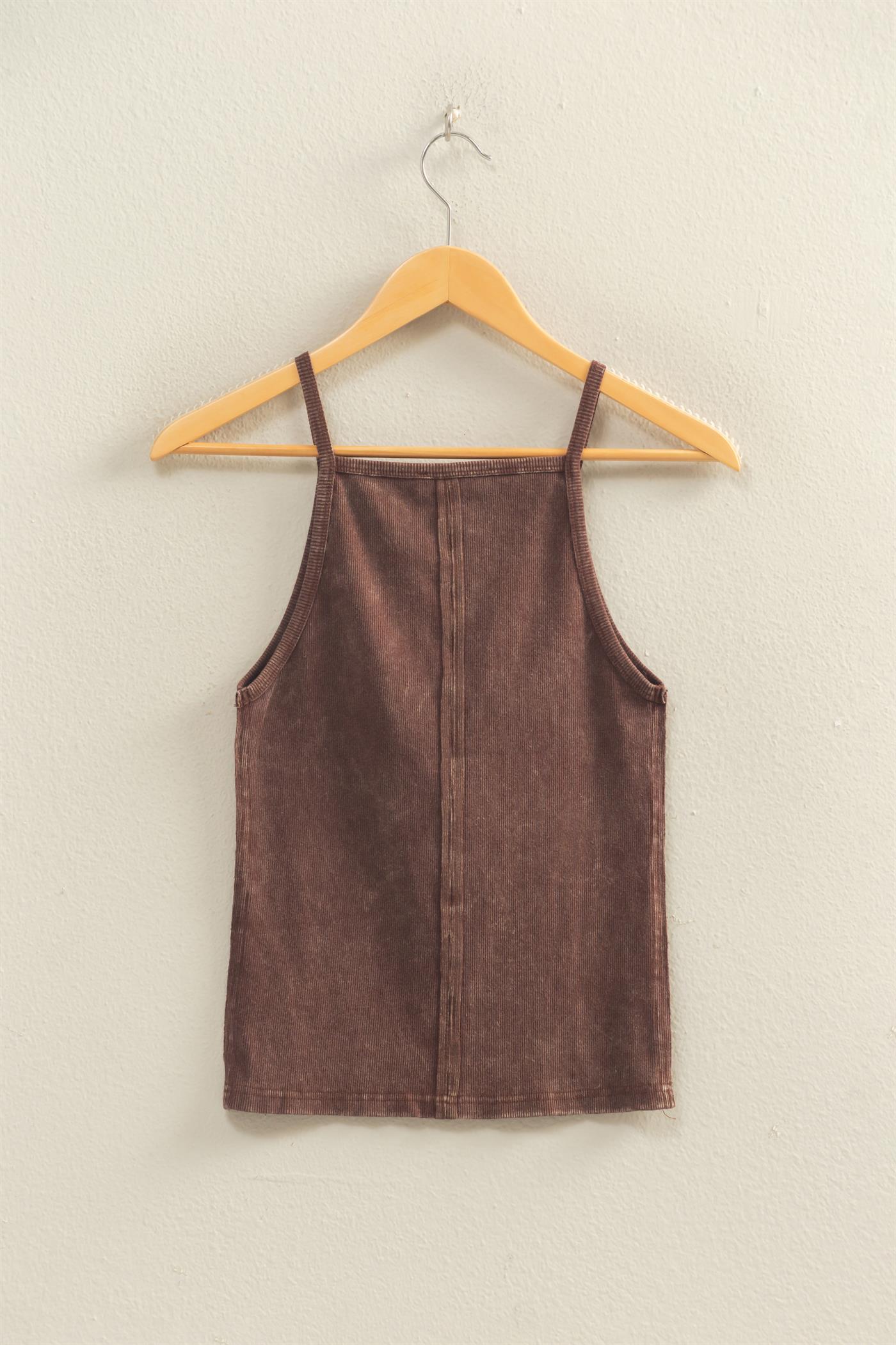 Wholesale Square Neck Acid Wash Tank Top Tank Tops DZ26C105 CHOCOLATE DOUBLE ZERO