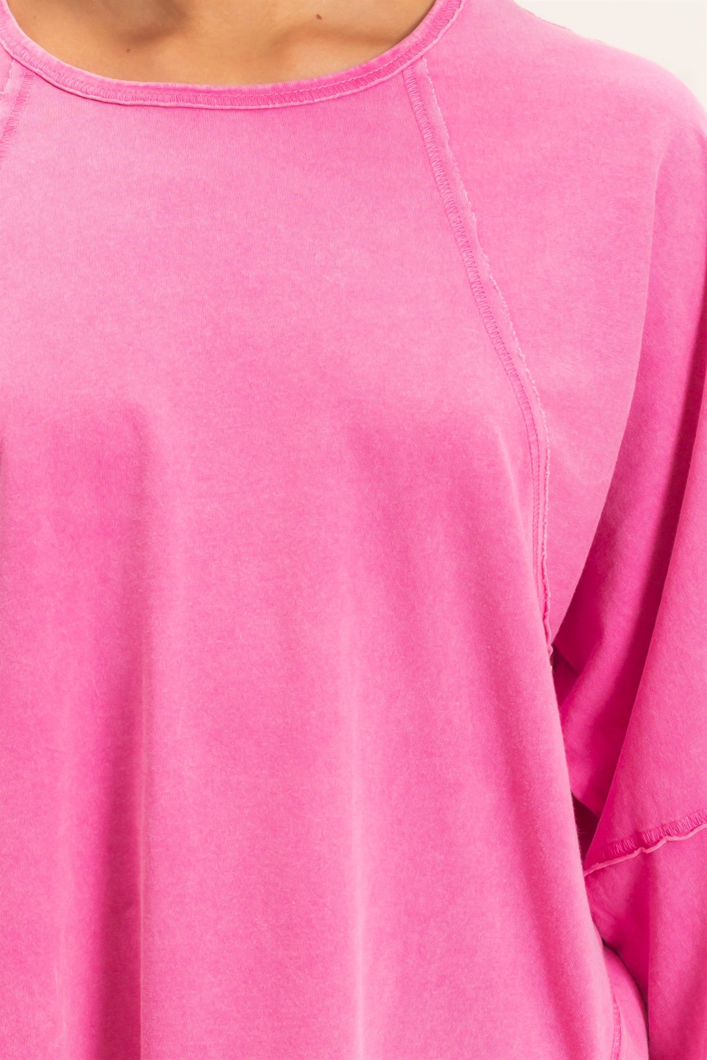 Wholesale Raglan Sleeve Snow Wash Top Shirts DZ26E945 FUCHSIA DOUBLE ZERO