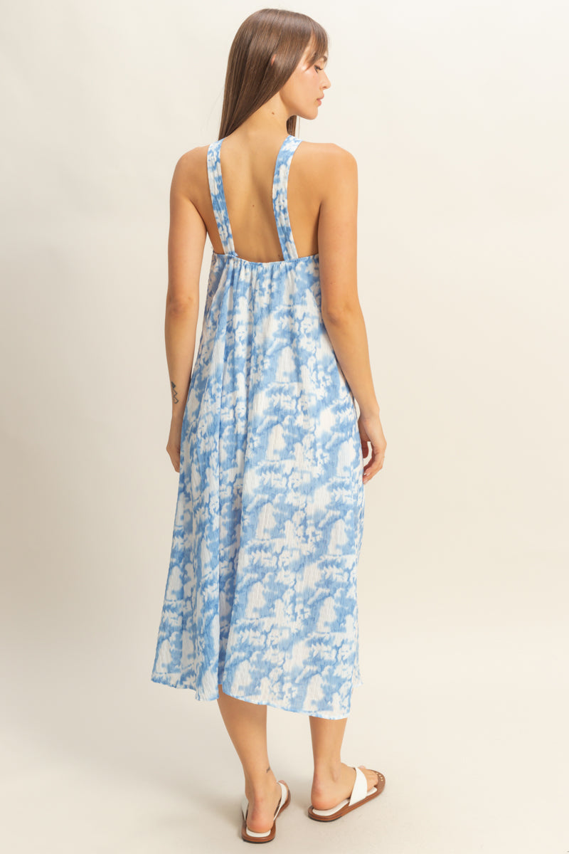 Wholesale Halter Cross Neck Backless Maxi Dress Dresses HF22E496 BLUE HYFVE