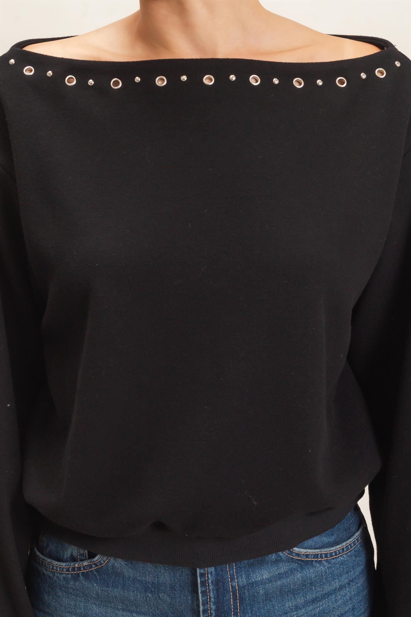 Wholesale Studded Crew Neck Sweatshirt Sweatshirts HF26E545 BLACK HYFVE