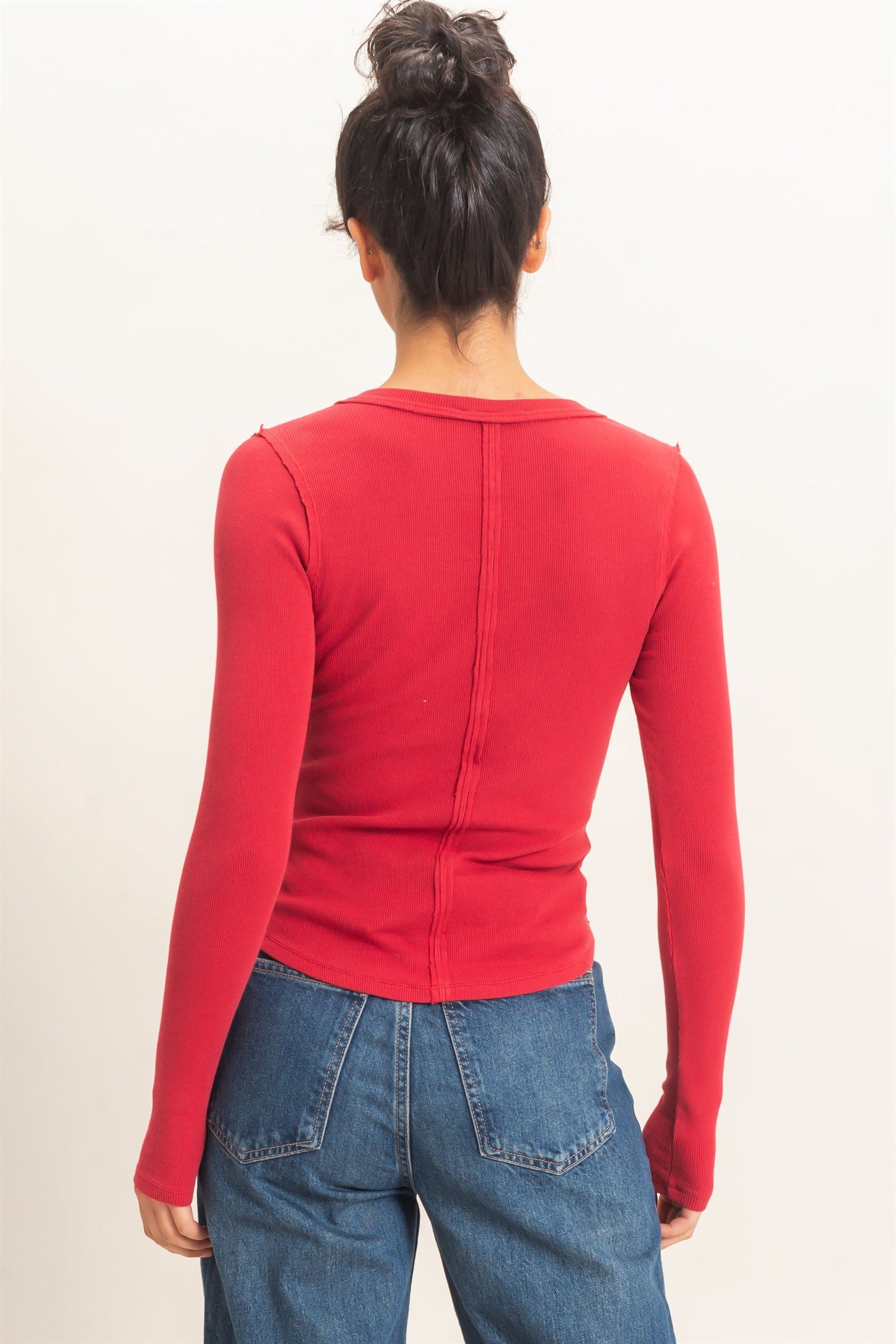Wholesale Pigment Dye Henley Long Sleeve Top Clothing Tops DZ26C882 DARK RED DOUBLE ZERO