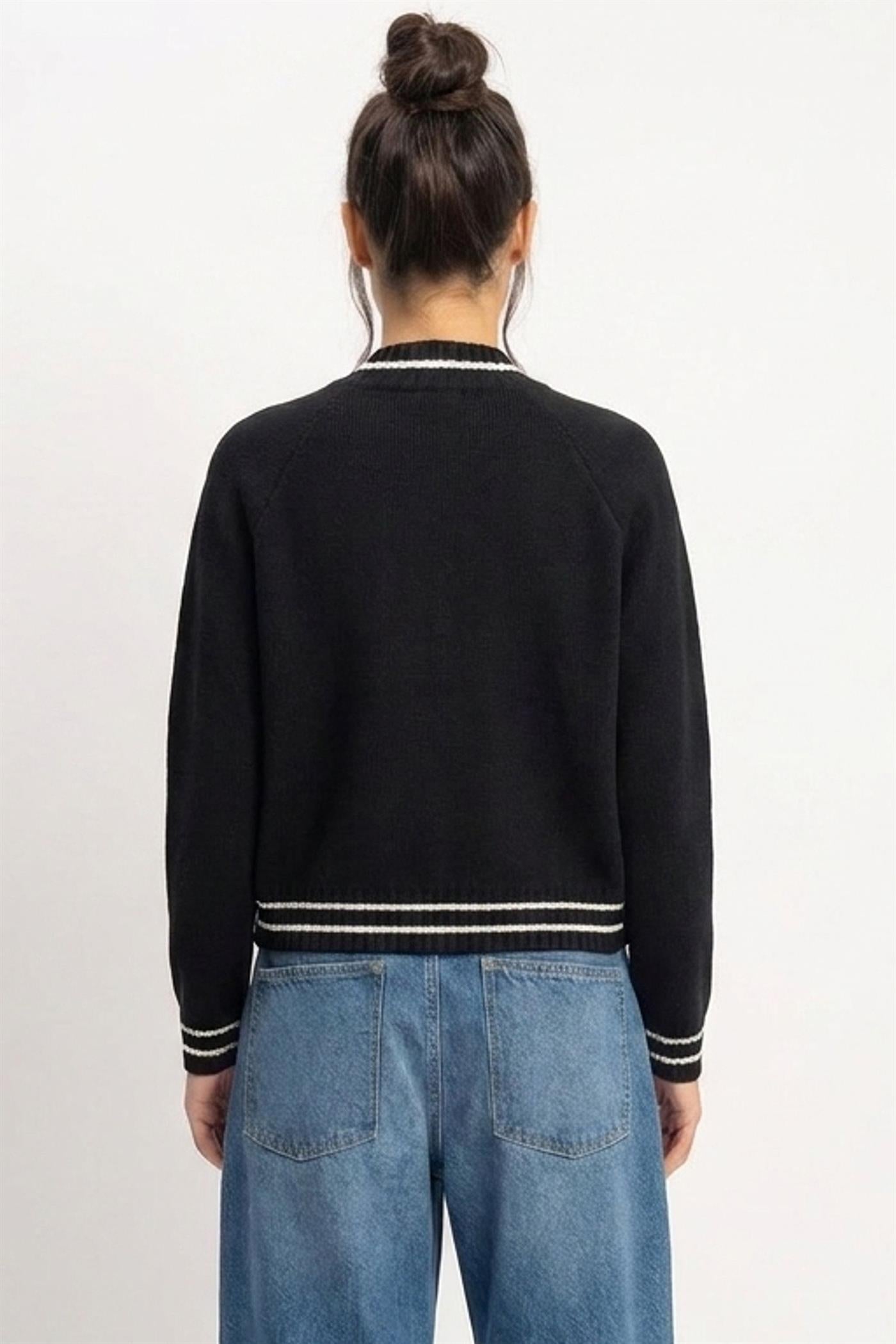 Wholesale Contrast Stripe Zip-Up Sweater Sweaters DZ26E861 BLACK DOUBLE ZERO
