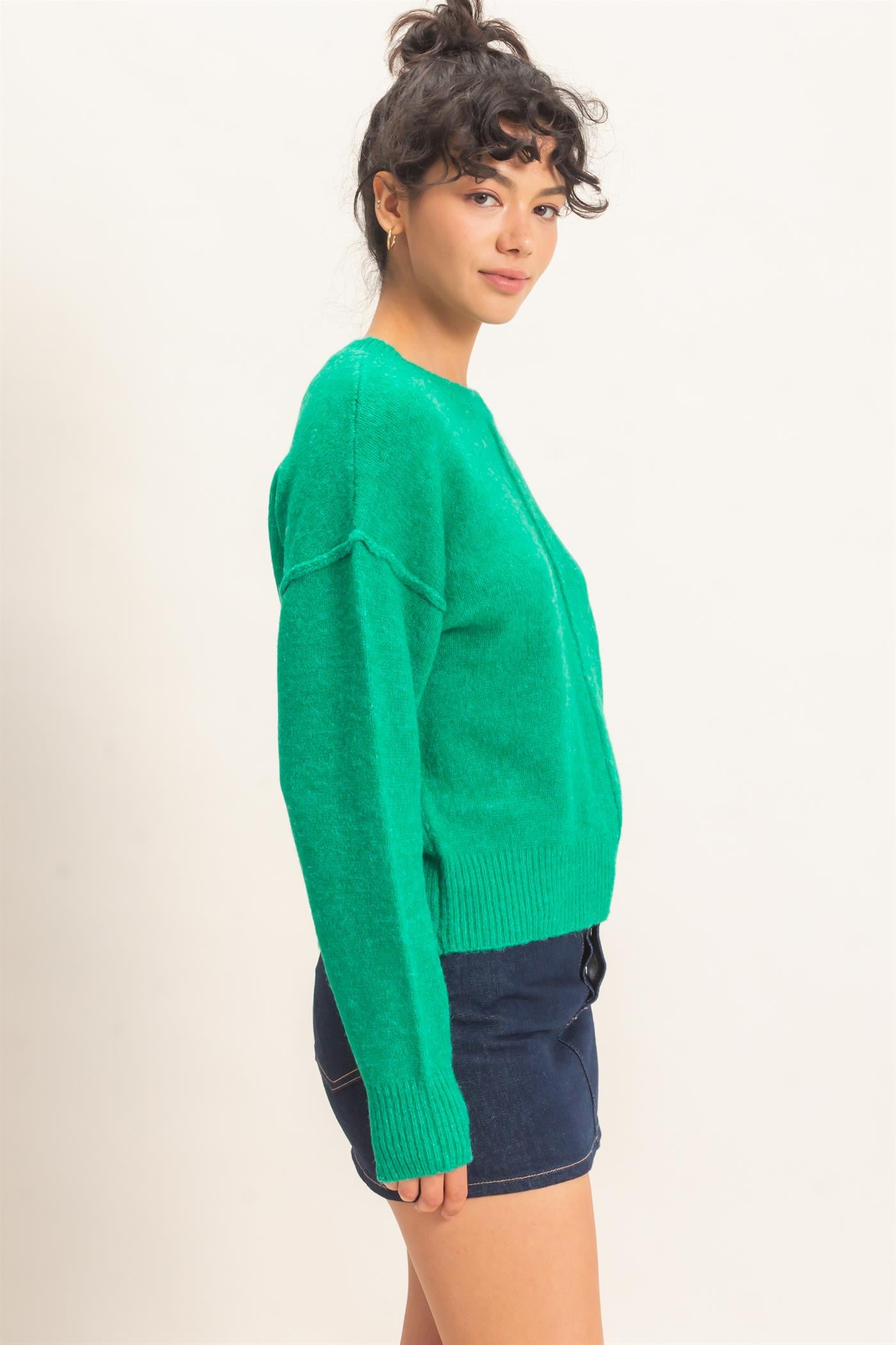 Wholesale Crew Neck Seam Detail Sweater Sweaters DZ26E240 EMERALD DOUBLE ZERO