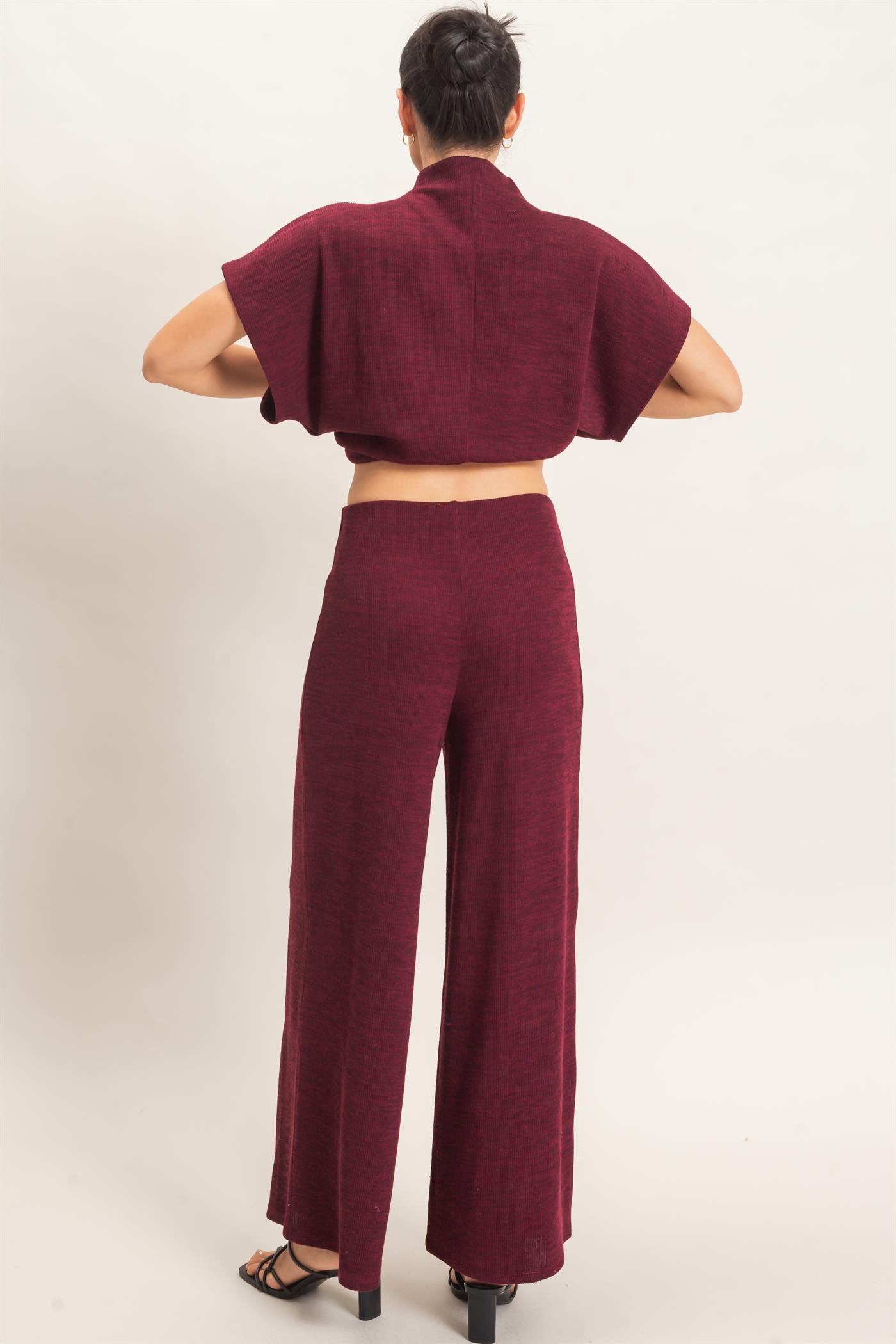 Wholesale Dolman Sleeve Top And Pant Set Clothing HF26F225-SET-D BURGUNDY HYFVE
