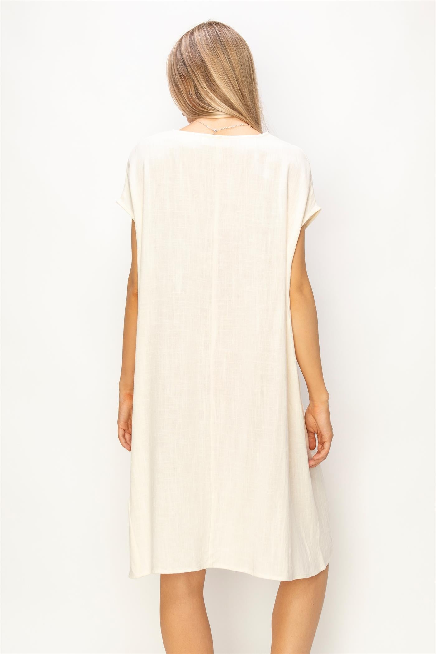 Wholesale V-Neck Oversized Linen Midi Dress Dresses DZ23E033-D CREAM DOUBLE ZERO