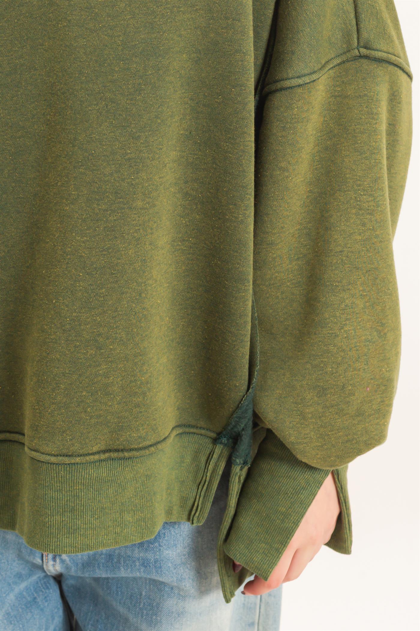 Wholesale Mineral Wash Snap Collar Pullover Clothing Tops HF26F086-D HUNTER GREEN HYFVE