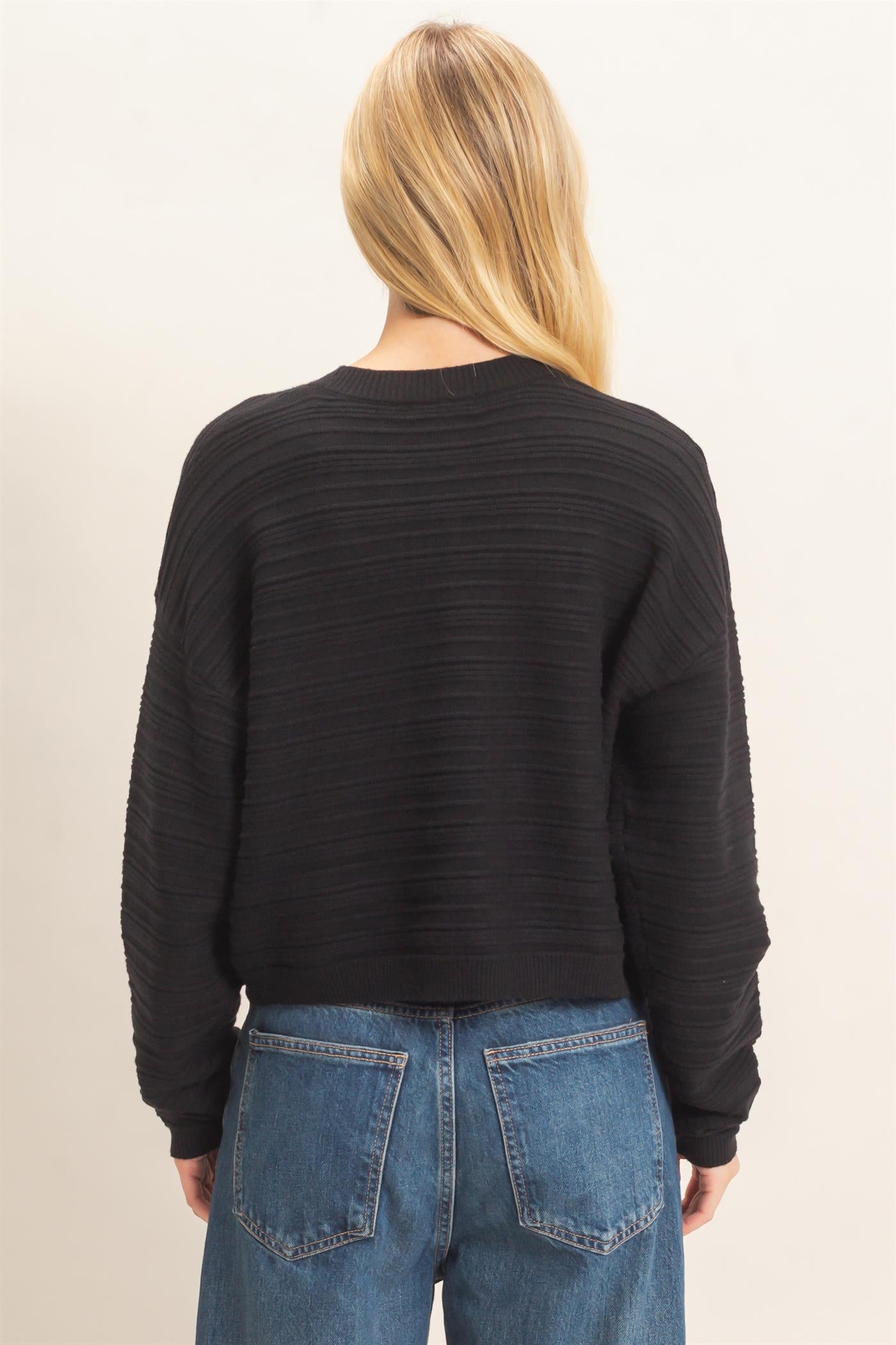 Wholesale Textured Crew Neck Sweater Sweaters HF26F196 BLACK HYFVE