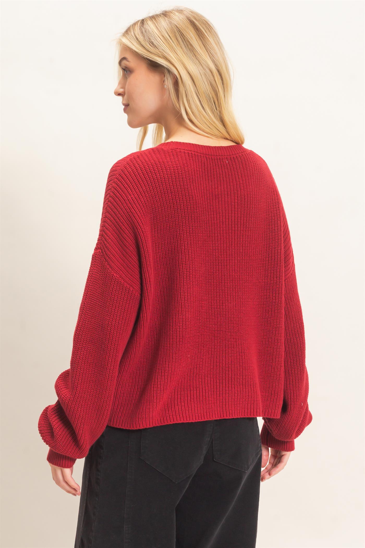 Wholesale Ribbed Drop Shoulder Sweater Sweaters HF26F181 BURGUNDY HYFVE