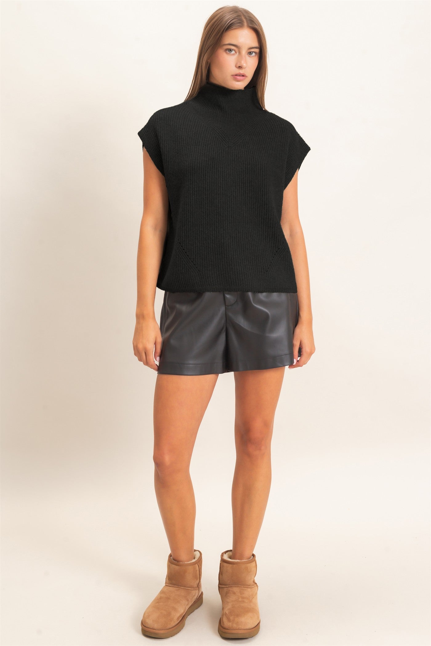 Wholesale Sleeveless High Neck Sweater Sweaters DZ26E295 BLACK DOUBLE ZERO