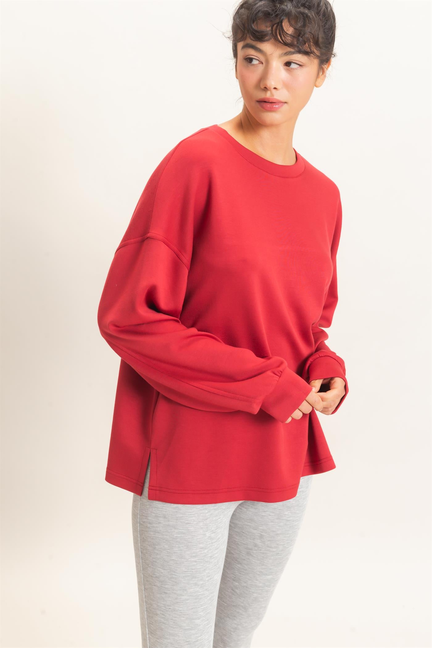 Wholesale Oversized Crew Neck Top Sweatshirts DZ26E388 DARK RED DOUBLE ZERO