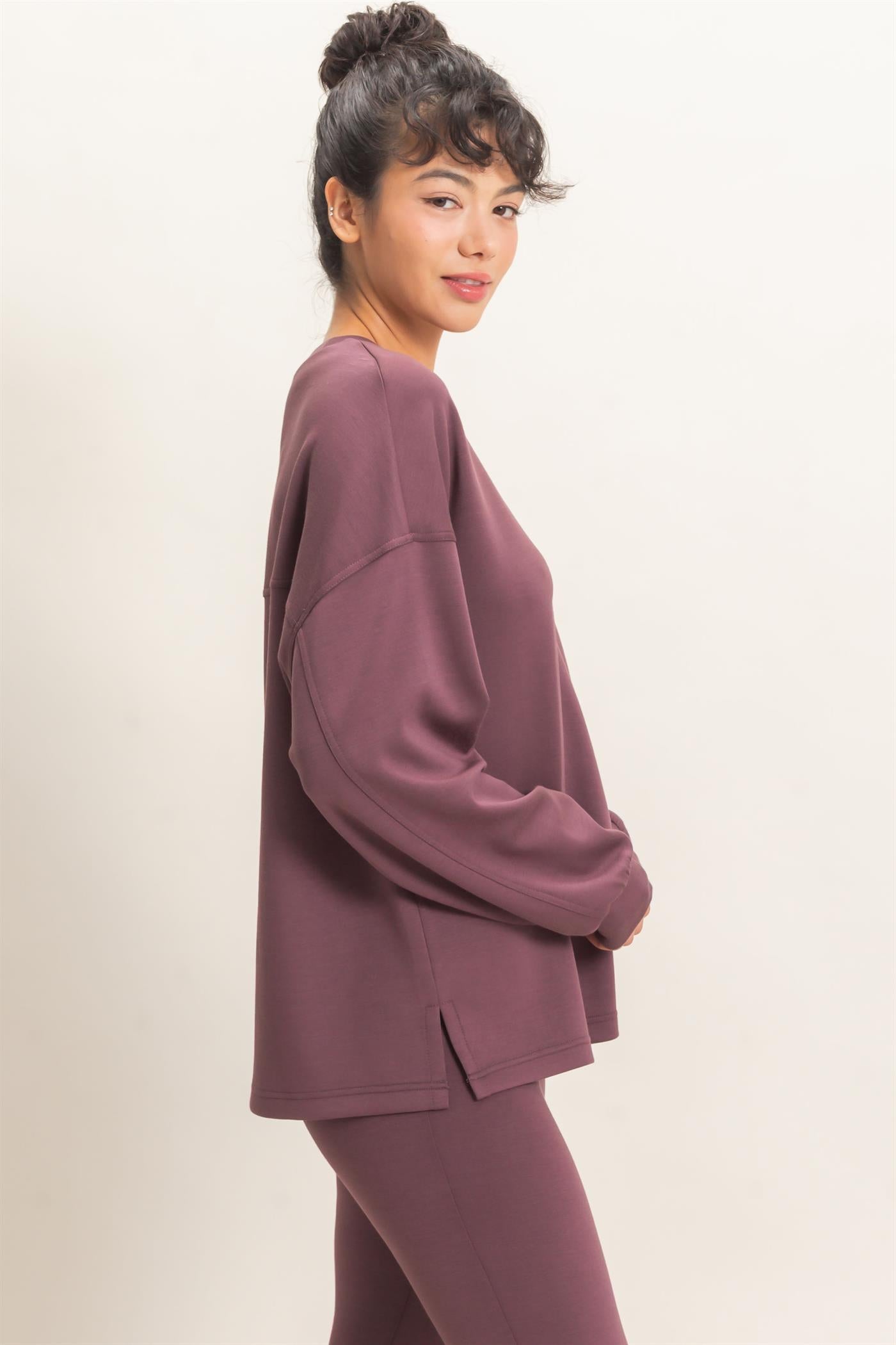 Wholesale Oversized Crew Neck Top Sweatshirts DZ26E388 COCOA DOUBLE ZERO