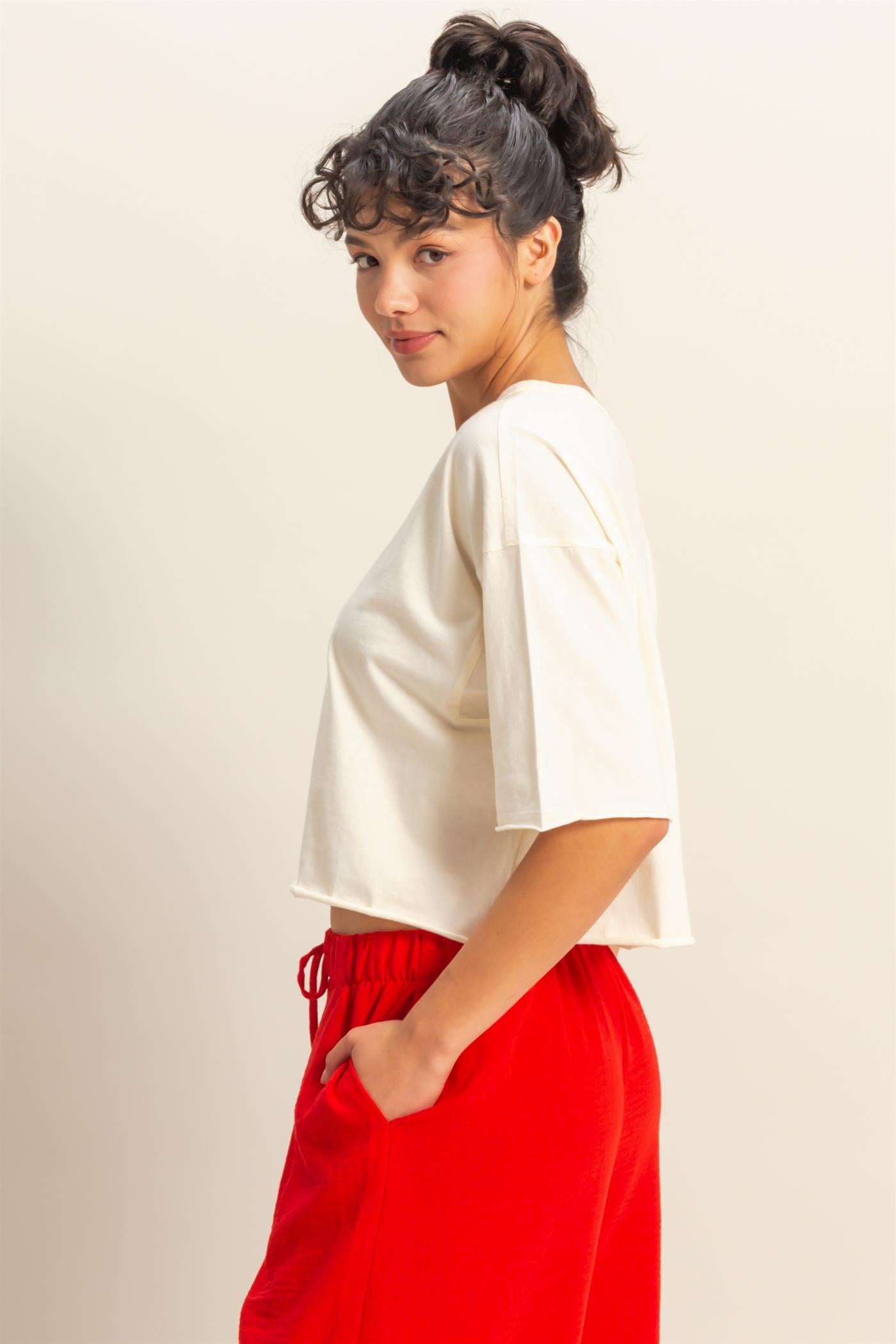 Wholesale Drop Shoulder Crew Neck Wide Fit Tee Clothing Tops DZ25A757 OFF WHITE DOUBLE ZERO