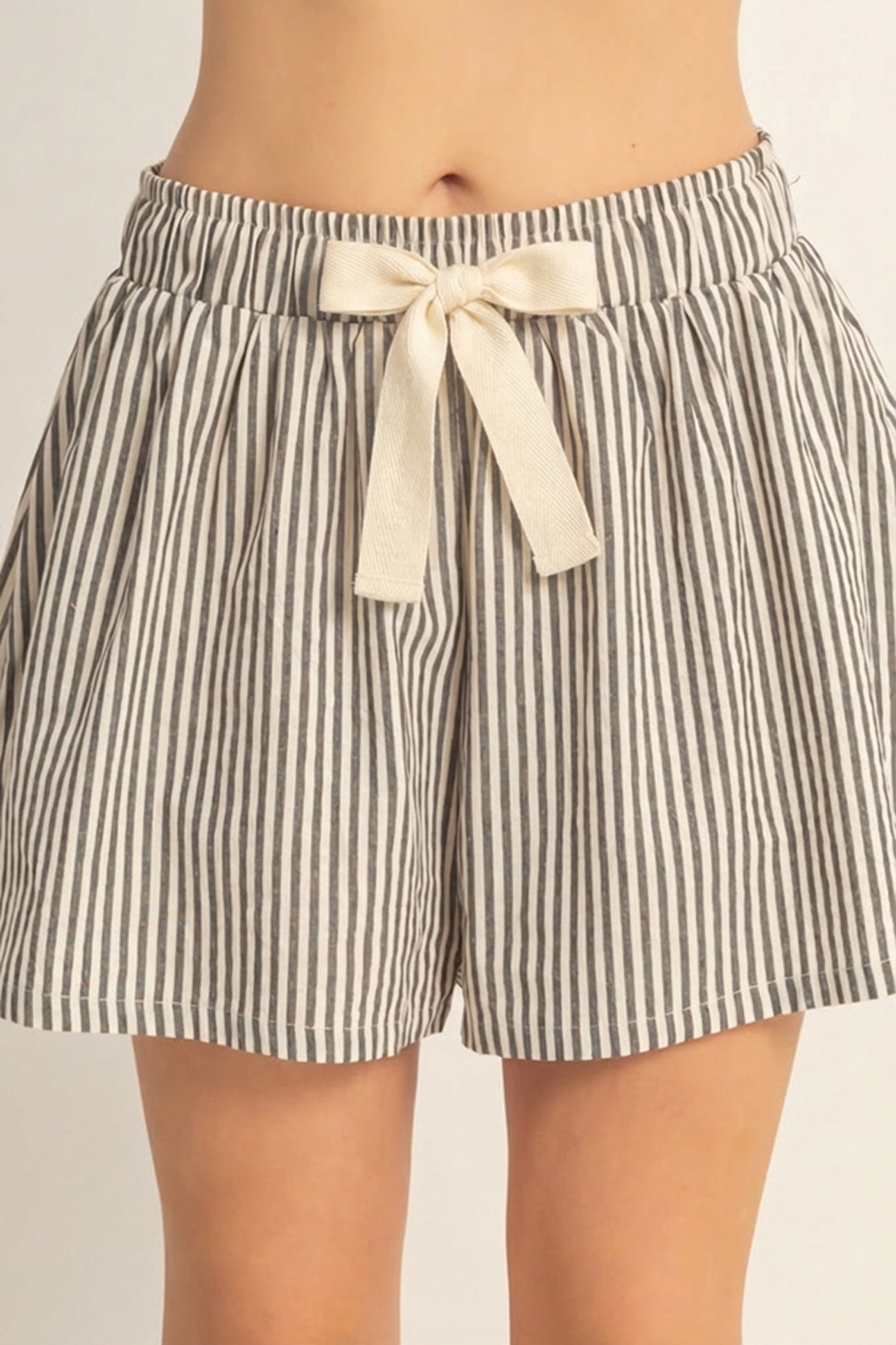 Wholesale Striped Elastic Waist Shorts Shorts HF26E387-D BLACK HYFVE