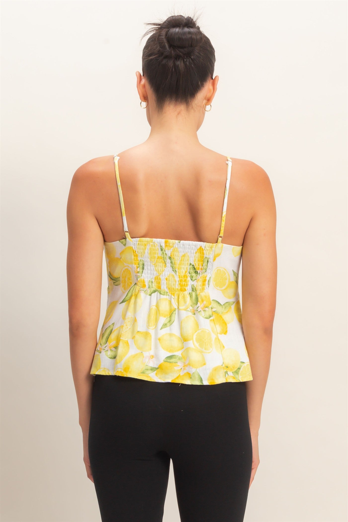 Wholesale Plunge V-Neck Lemon Print Top Clothing Tops HF26C529 LEMON HYFVE