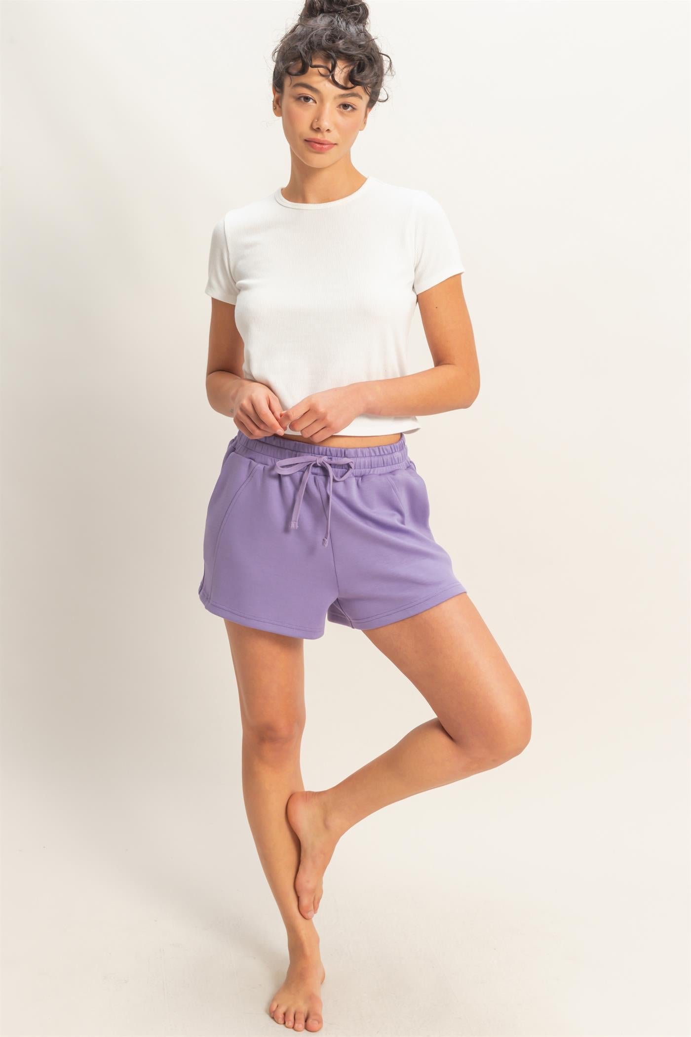 Wholesale Drawstring Waist Shorts Shorts DZ26C708 DUSTY PURPLE DOUBLE ZERO