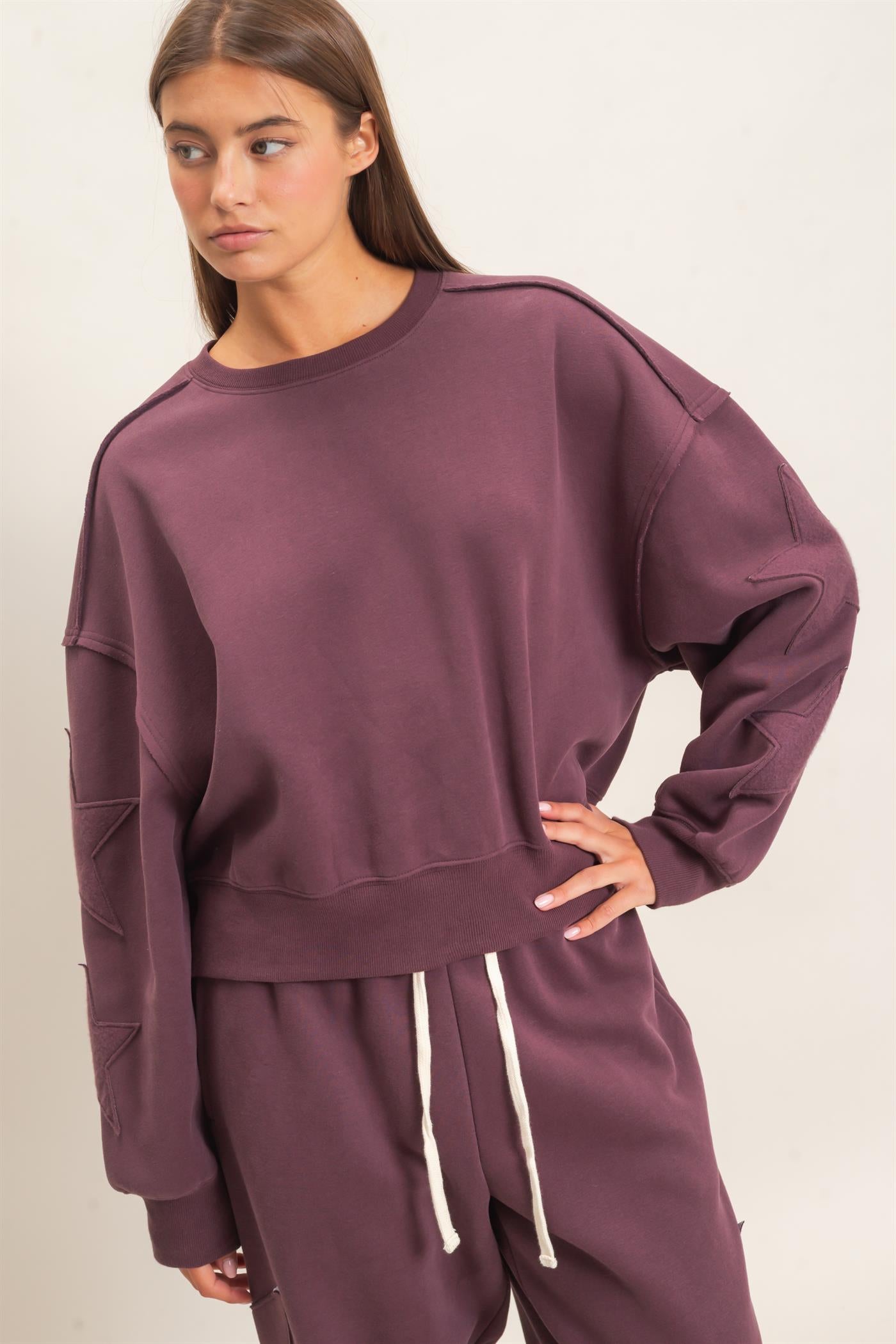 Wholesale Star Patch Sleeve Sweatshirt Sweatshirts DZ26E888 COCOA DOUBLE ZERO