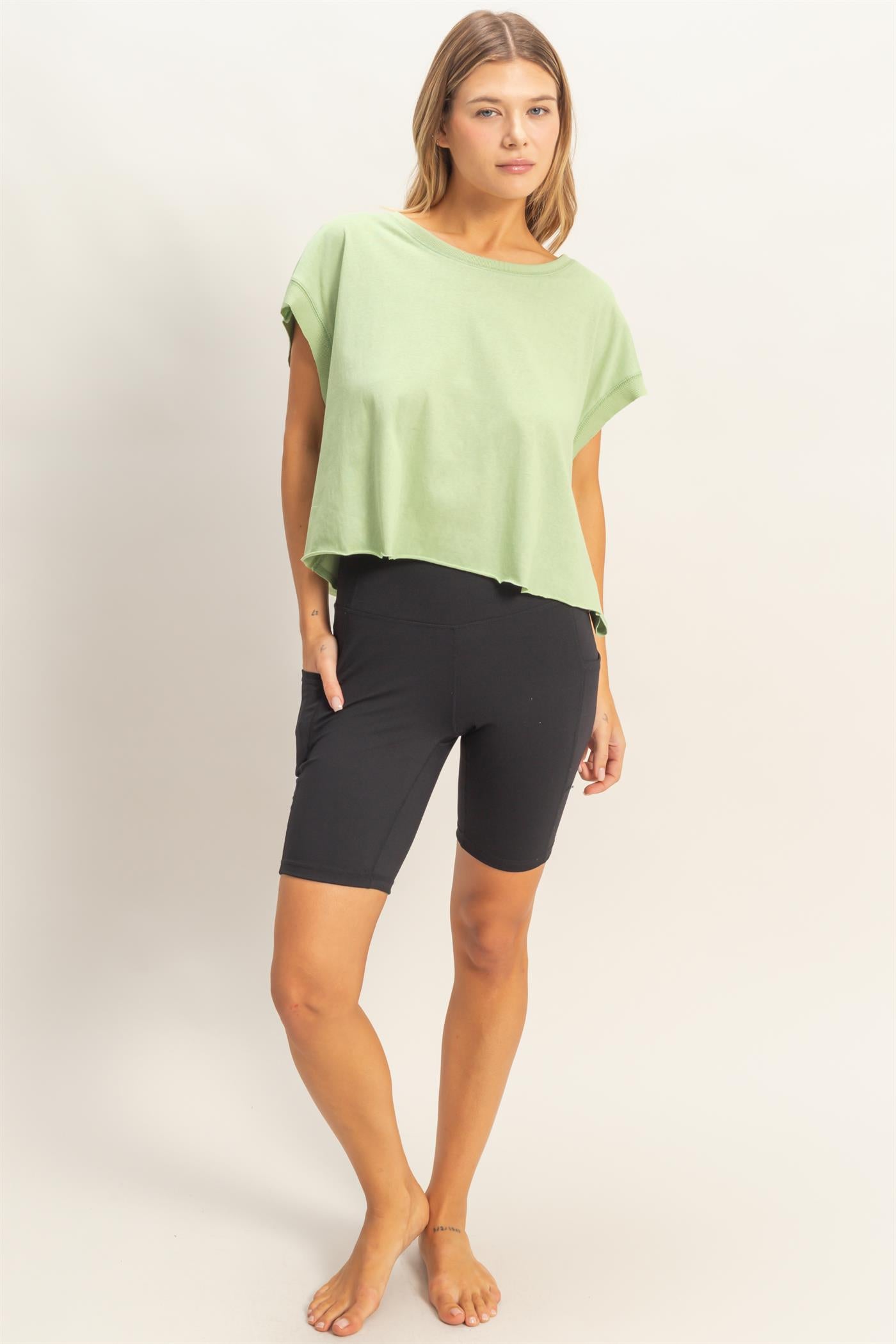 Wholesale Boxy Crew Neck Top T-Shirts HF26C288-D SAGE HYFVE