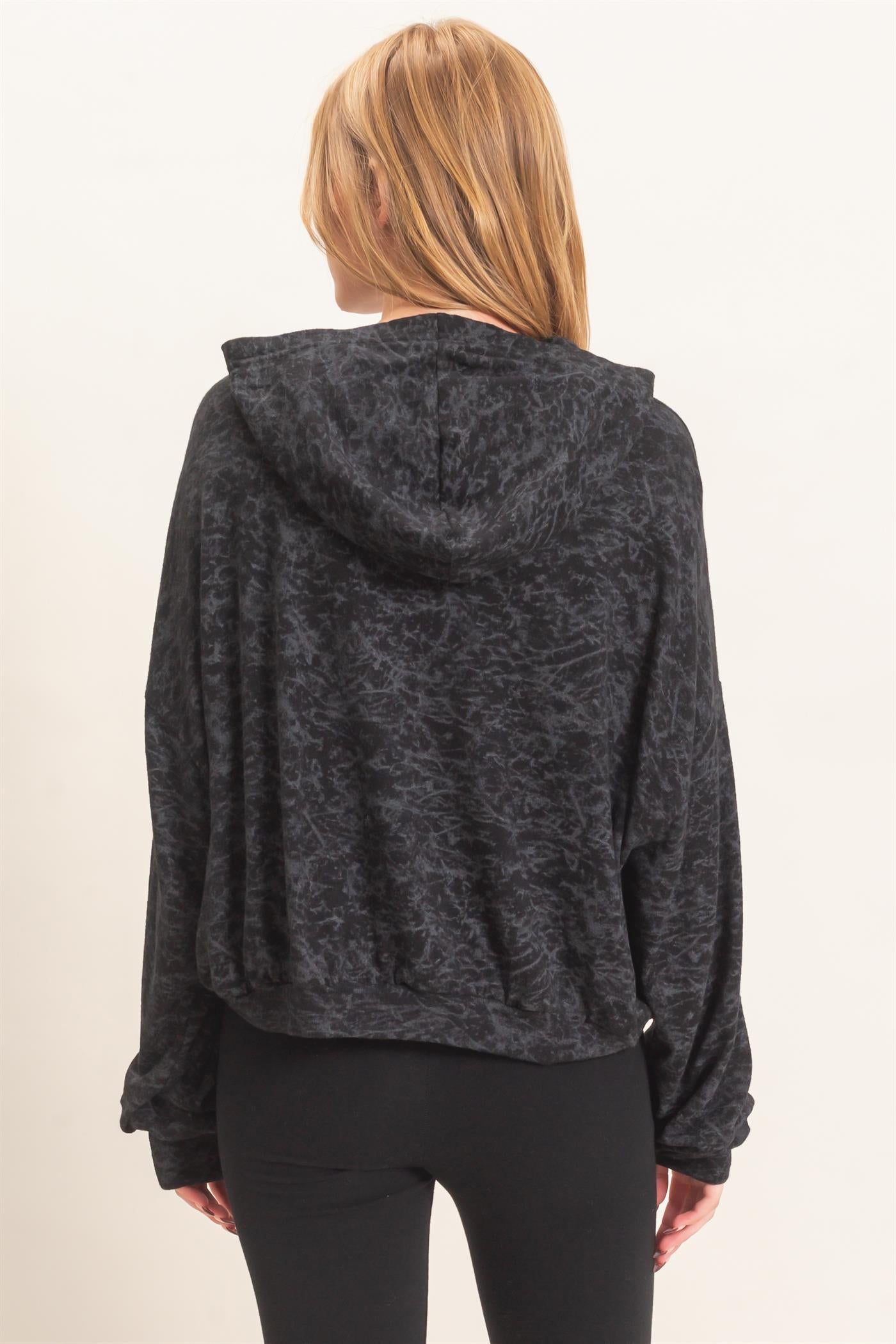 Wholesale Abstract Print Zip-Up Hoodie Hoodies HF26E735 BLACK HYFVE