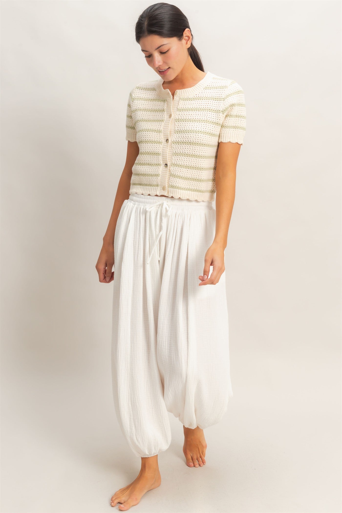 Wholesale Gauzed Elastic Waist Balloon Joggers Pants Pants HF26C320 OFF WHITE HYFVE