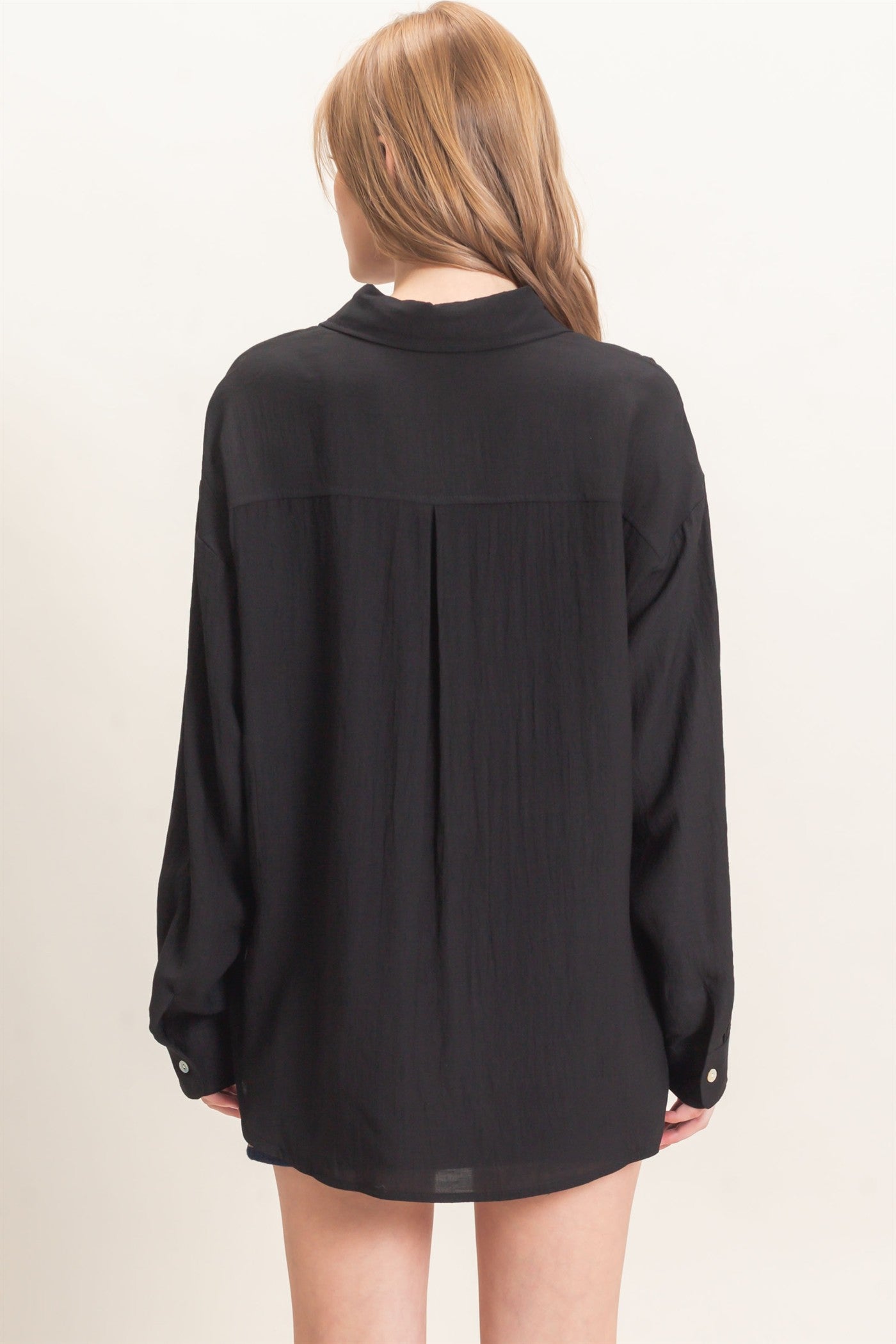 Wholesale Crinkled Button-Up Shirt Clothing Tops HF26E691 BLACK HYFVE