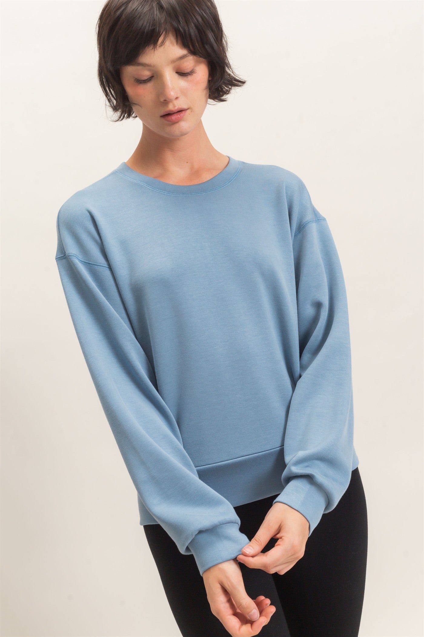 Wholesale Crew Neck Sweatshirt Sweatshirts DZ26C966 DUSTY BLUE DOUBLE ZERO