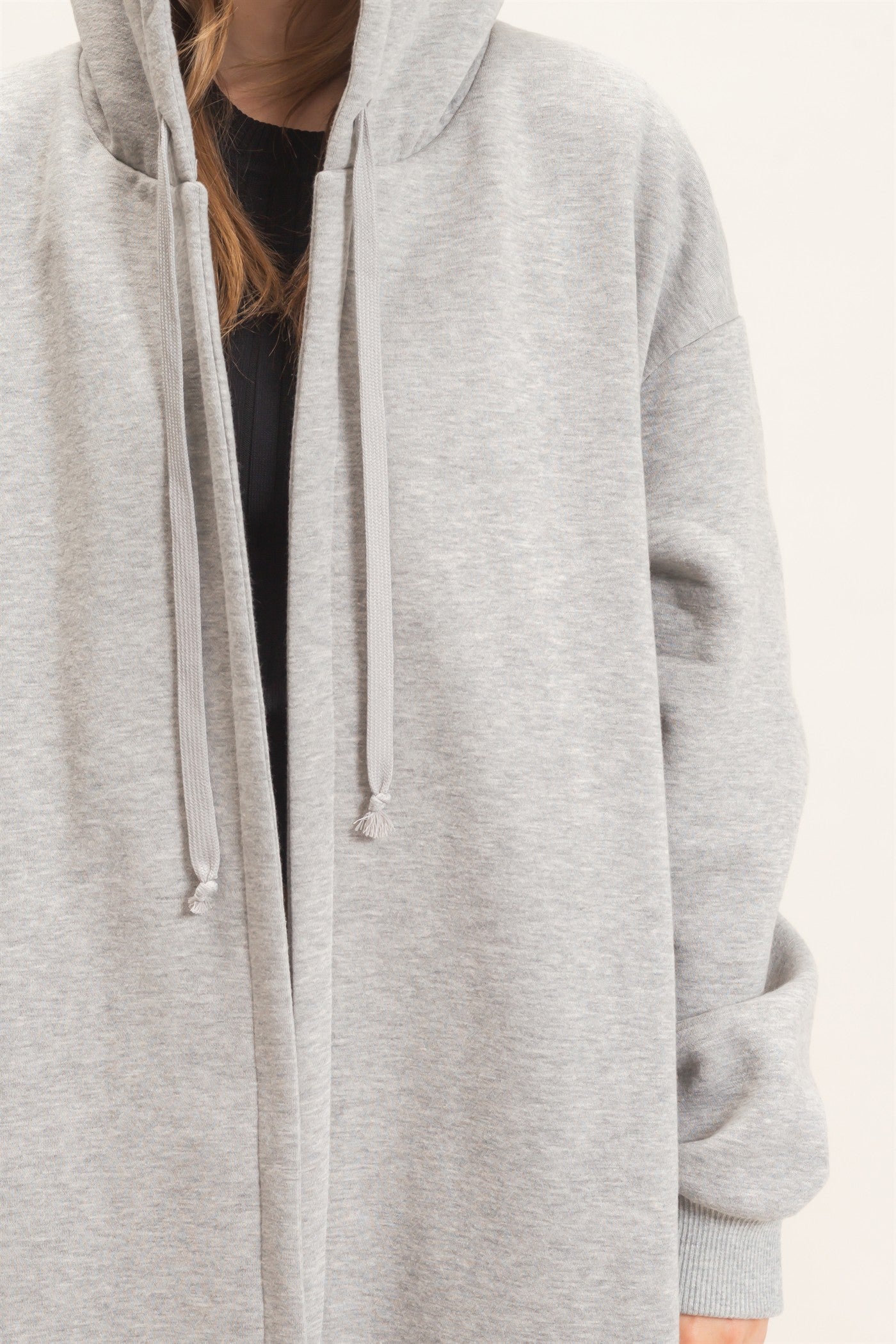 Wholesale Oversized Hooded Open Front Coat Coats & Jackets HF26F142-D H.GRAY HYFVE