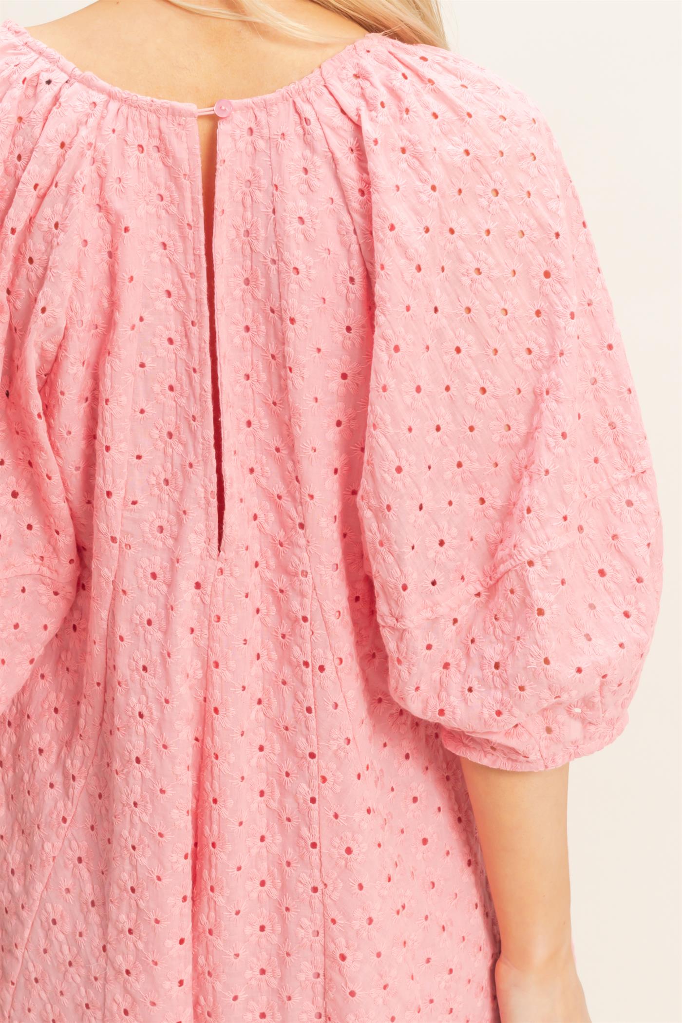 Wholesale Eyelet Babydoll Romper Clothing HF26A181 ROSE PINK HYFVE