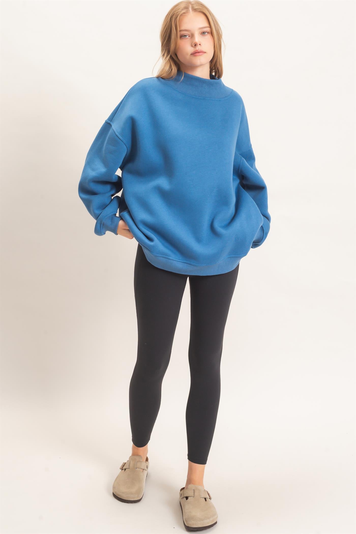 Wholesale Enzyme Washed Mock Neck Sweatshirt Sweatshirts HF26E222 COBALT BLUE HYFVE